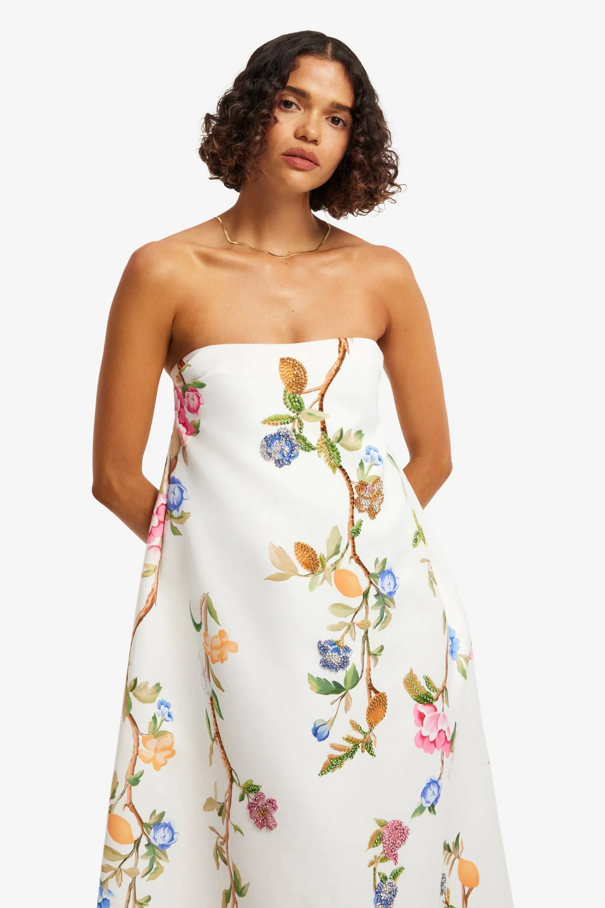 Phoebe Embellished Gown - Lemon Vine Print in Snow