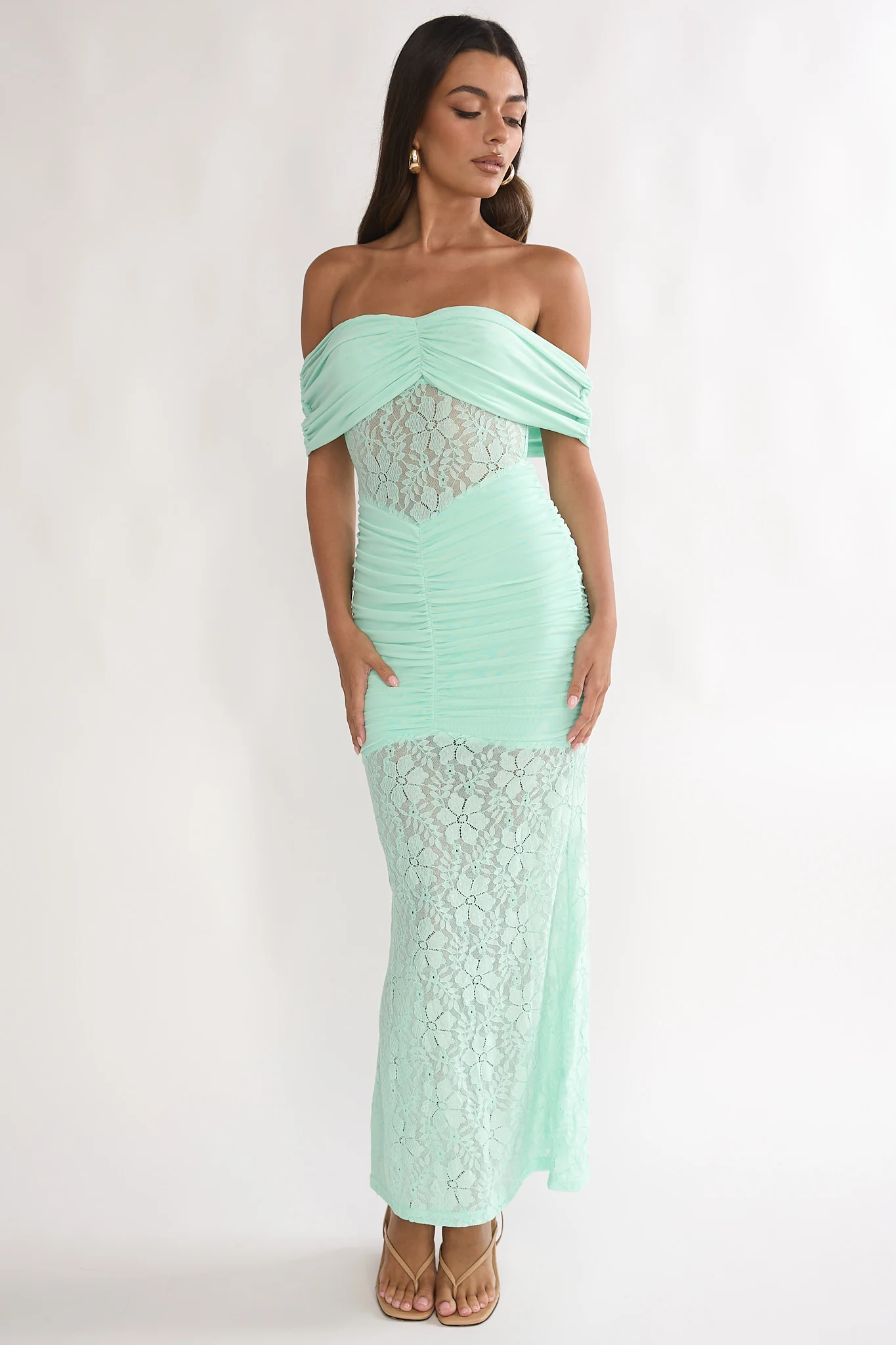 Silver Moon Off-Shoulder Maxi Dress Floral Mint