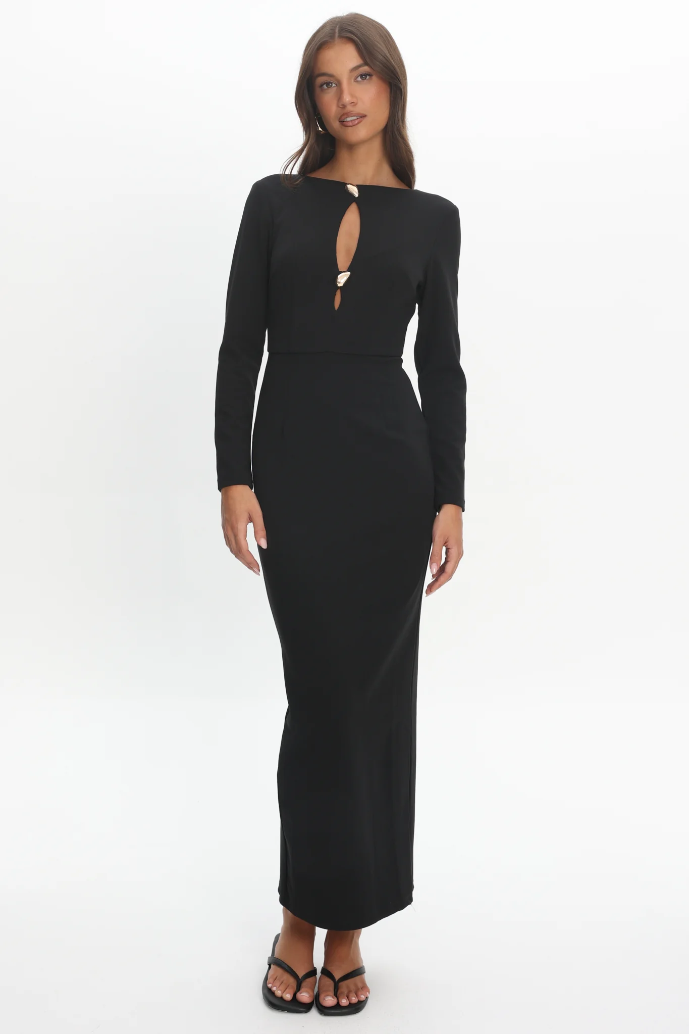 Zoa Keyhole Long Sleeve Maxi Dress Black