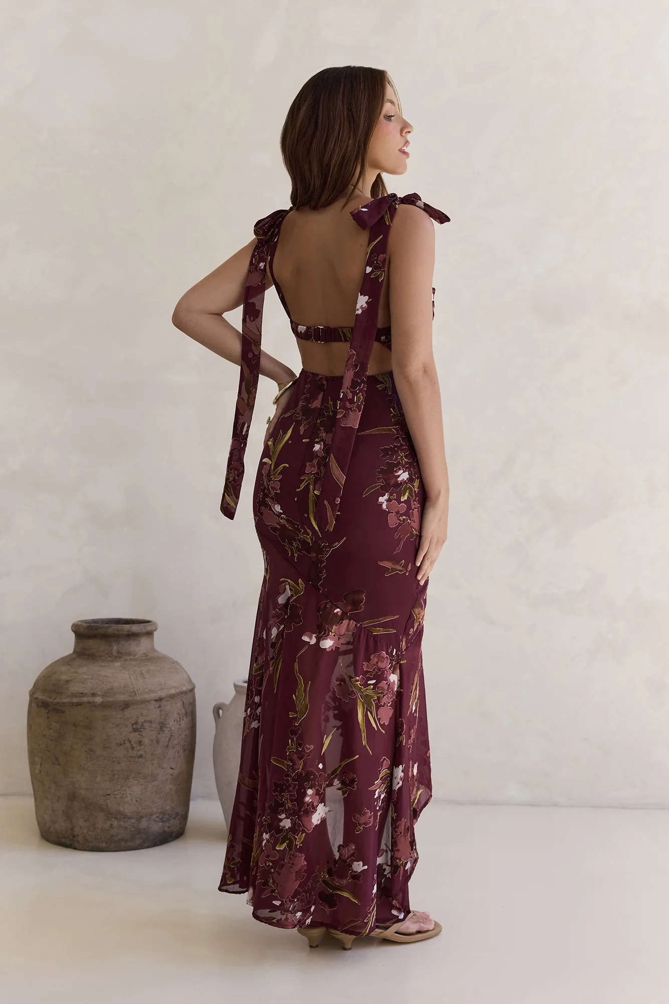 Night Garden Maxi Dress Burgundy - luluinthesky