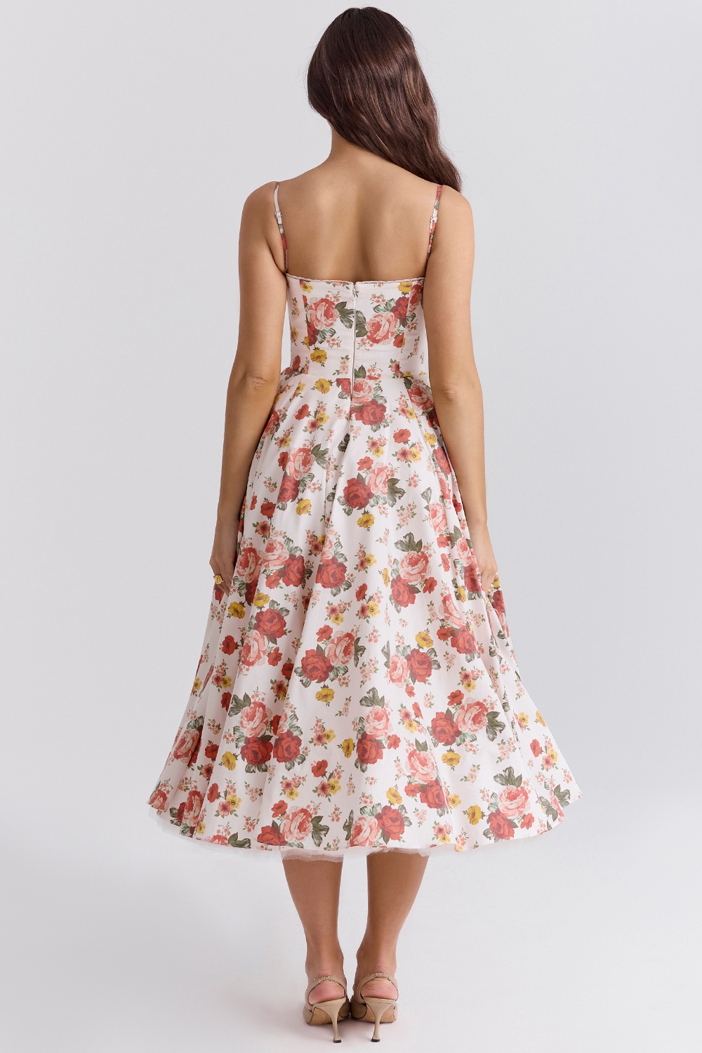 italian rose print tulle midi dress