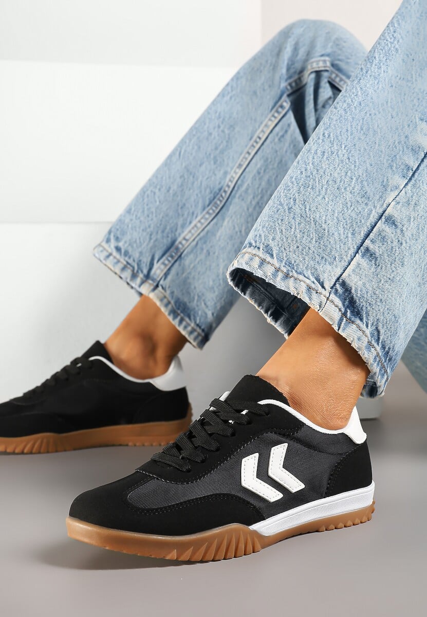 Czarno-Białe Sneakersy Typu Kultowe Tenisówki Zdobione Przeszyciami Mepenna