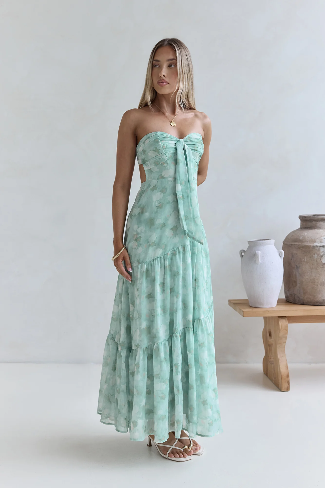 Hear Your Heartbeat Strapless Maxi Dress Green