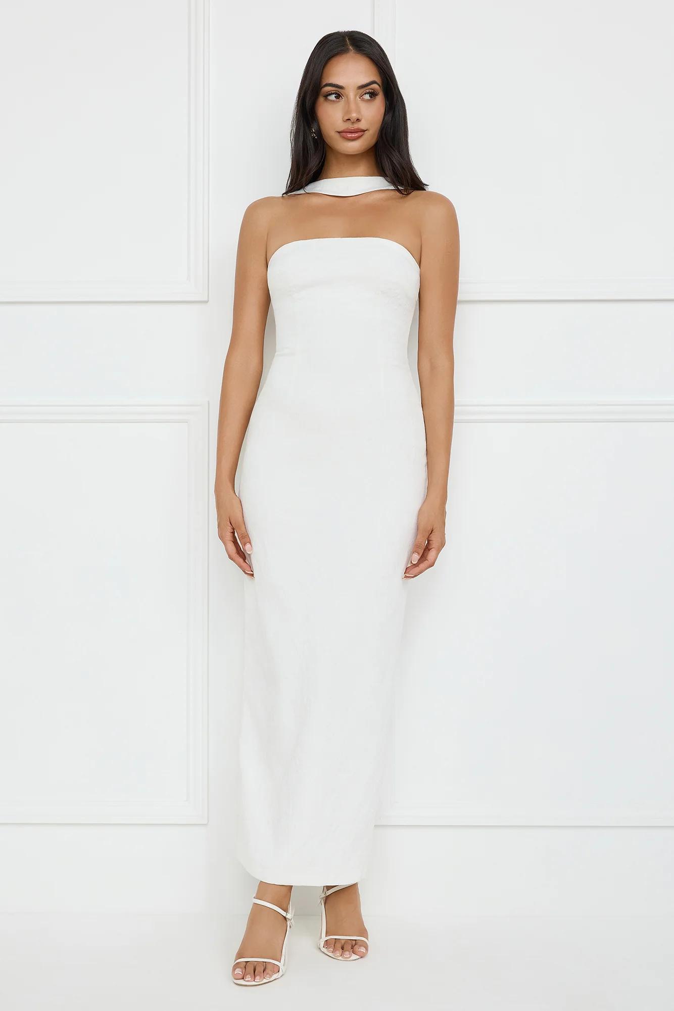 Stylish Fusion Halter Maxi Dress White - luluinthesky