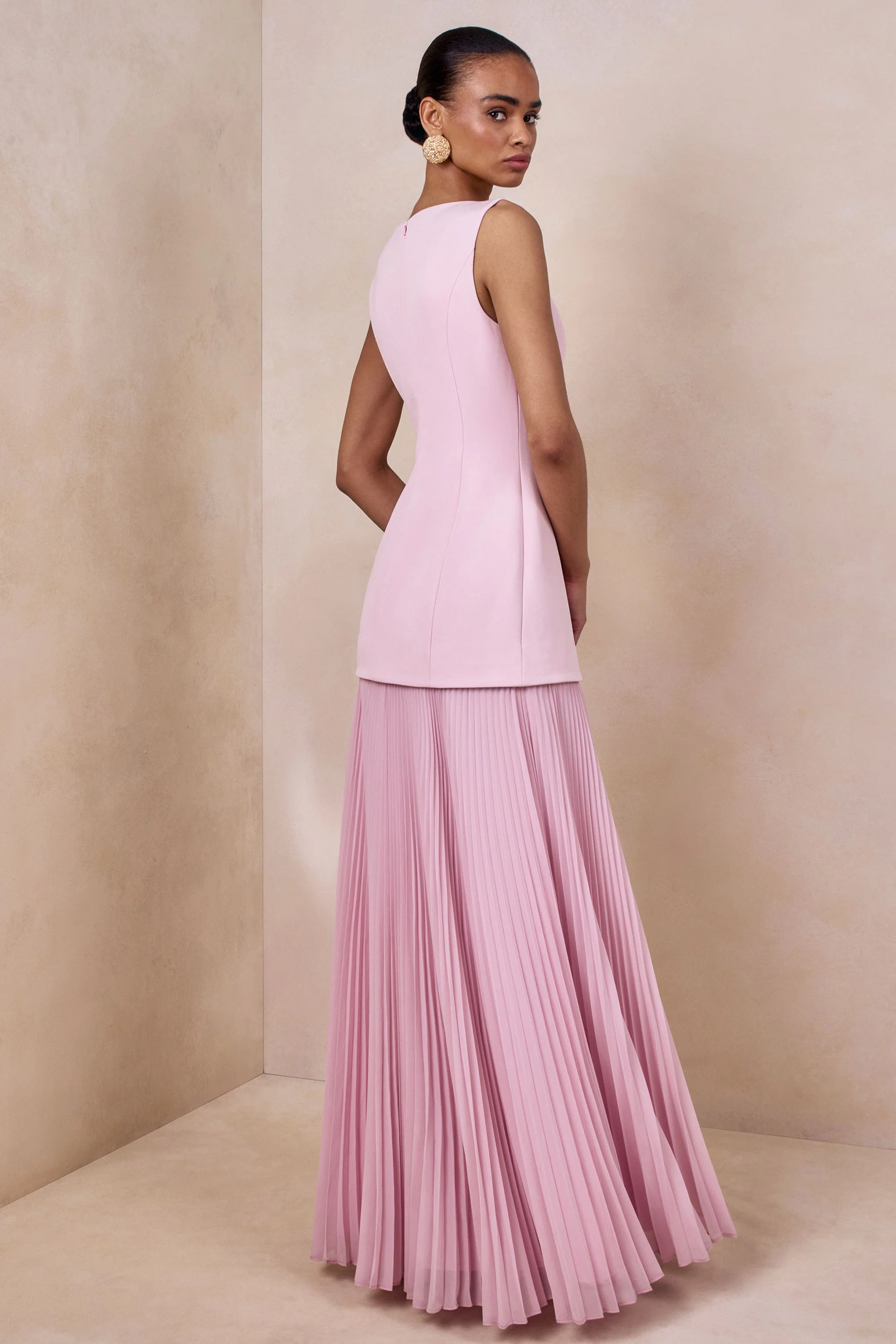 Hadley | Light-Pink Boat-Neck Maxi Dress With Drop-Waist