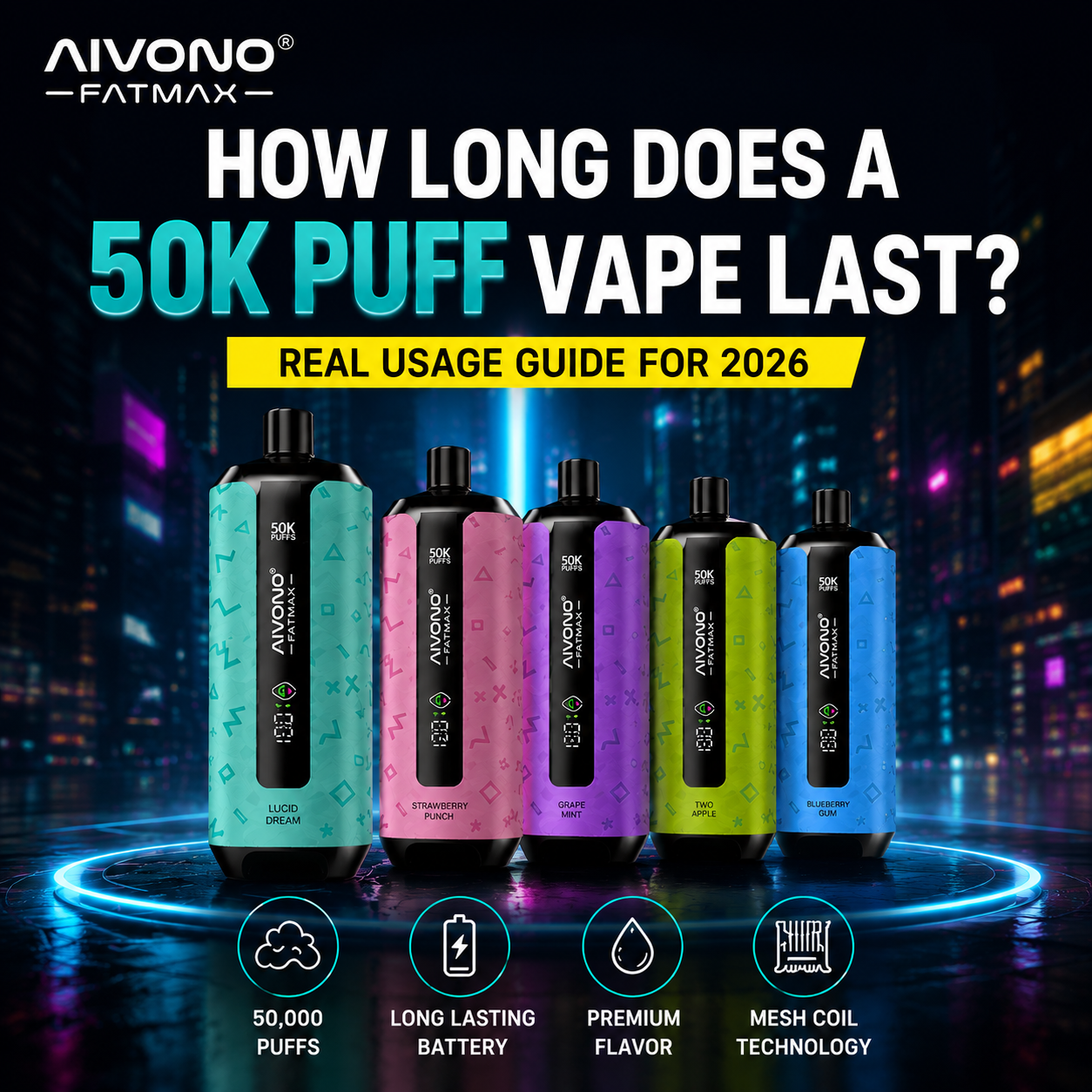 How Long Does A 50K Puff Vape Last? - aivonoglobal - 600+ flavors - Wholesale pricing -Tracked delivery
