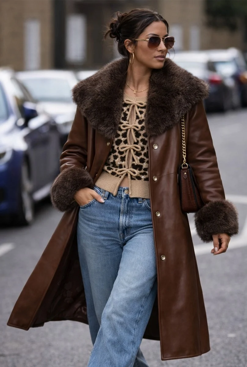 Leopard Lace-Up Bow Cardigan Sweater