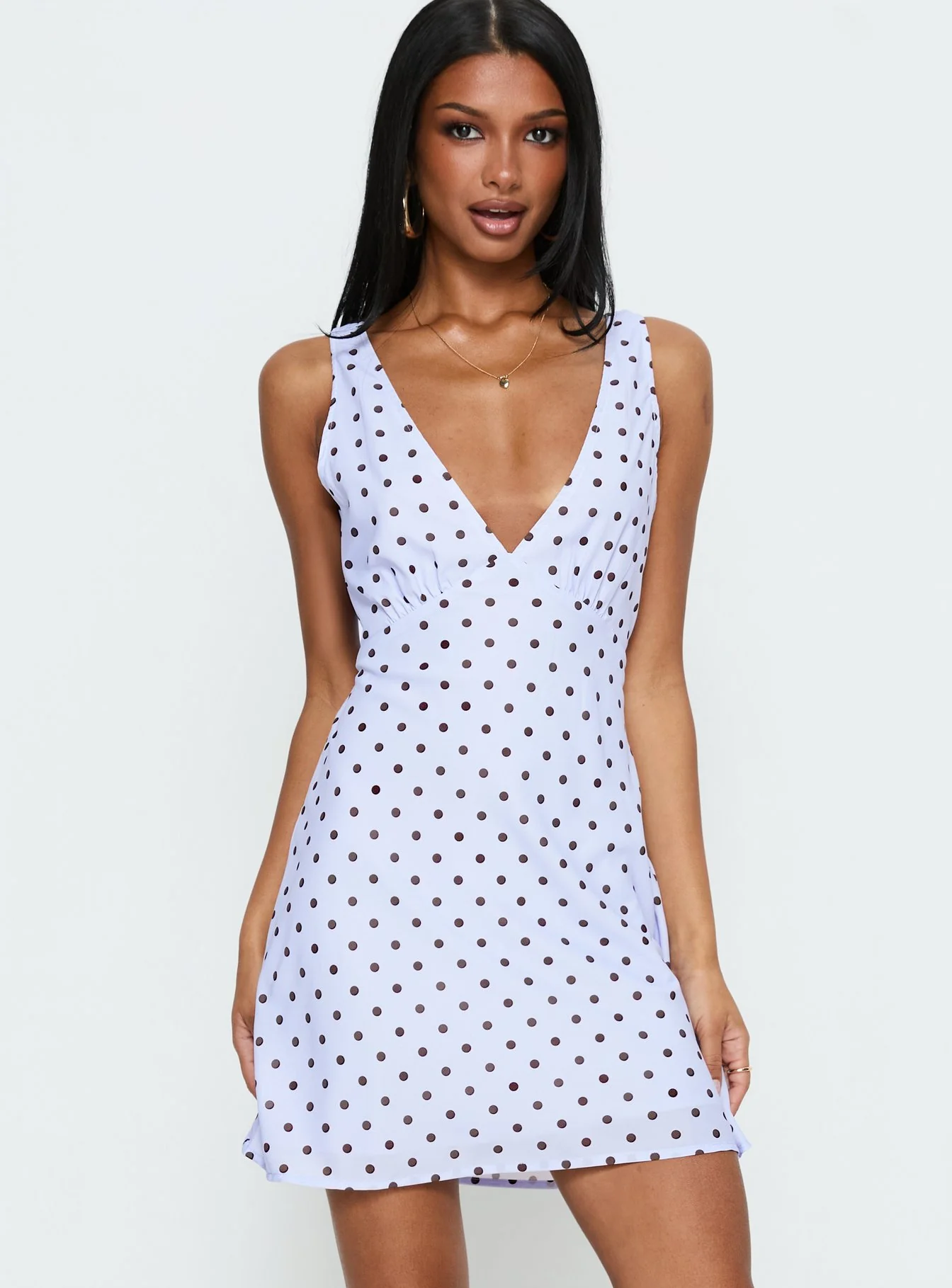 Nellie Mini Dress Blue / Brown Polka Dot