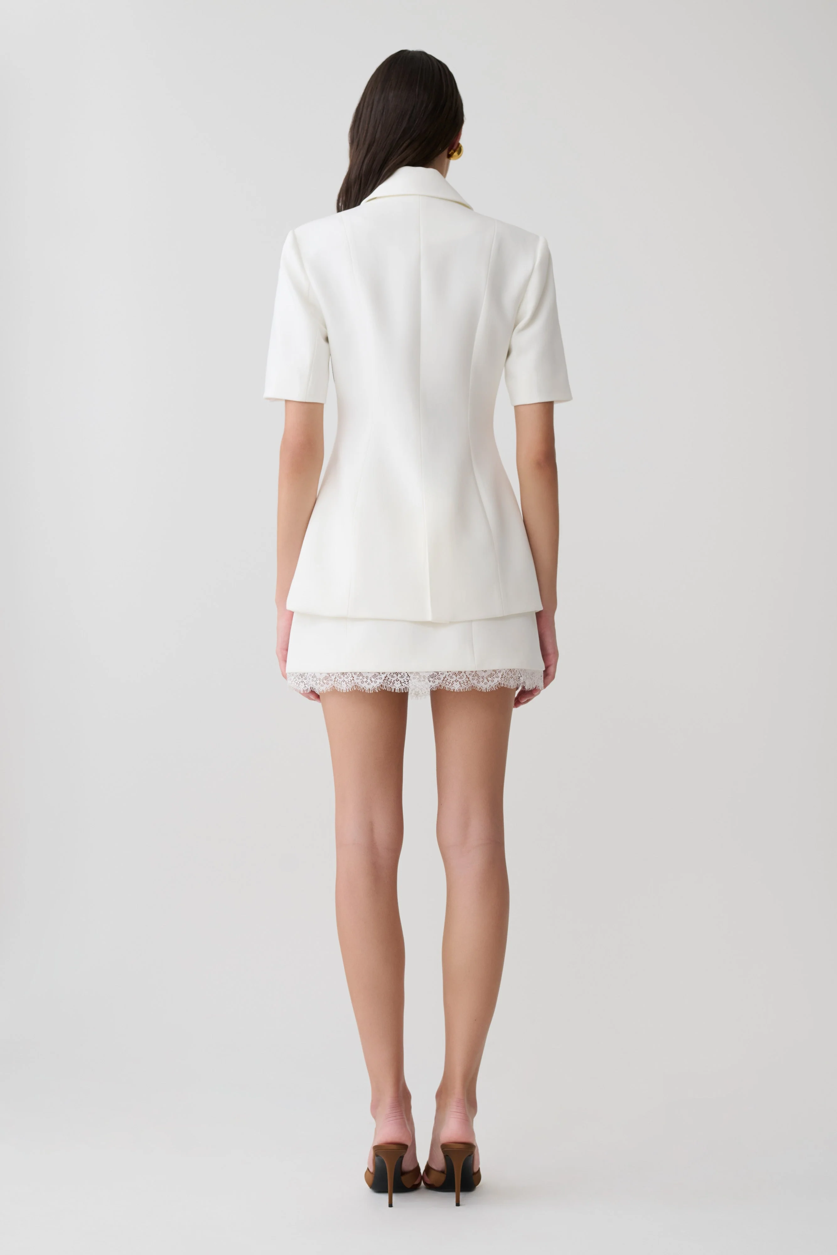 Ariella Suiting Mini Skirt With Lace - White