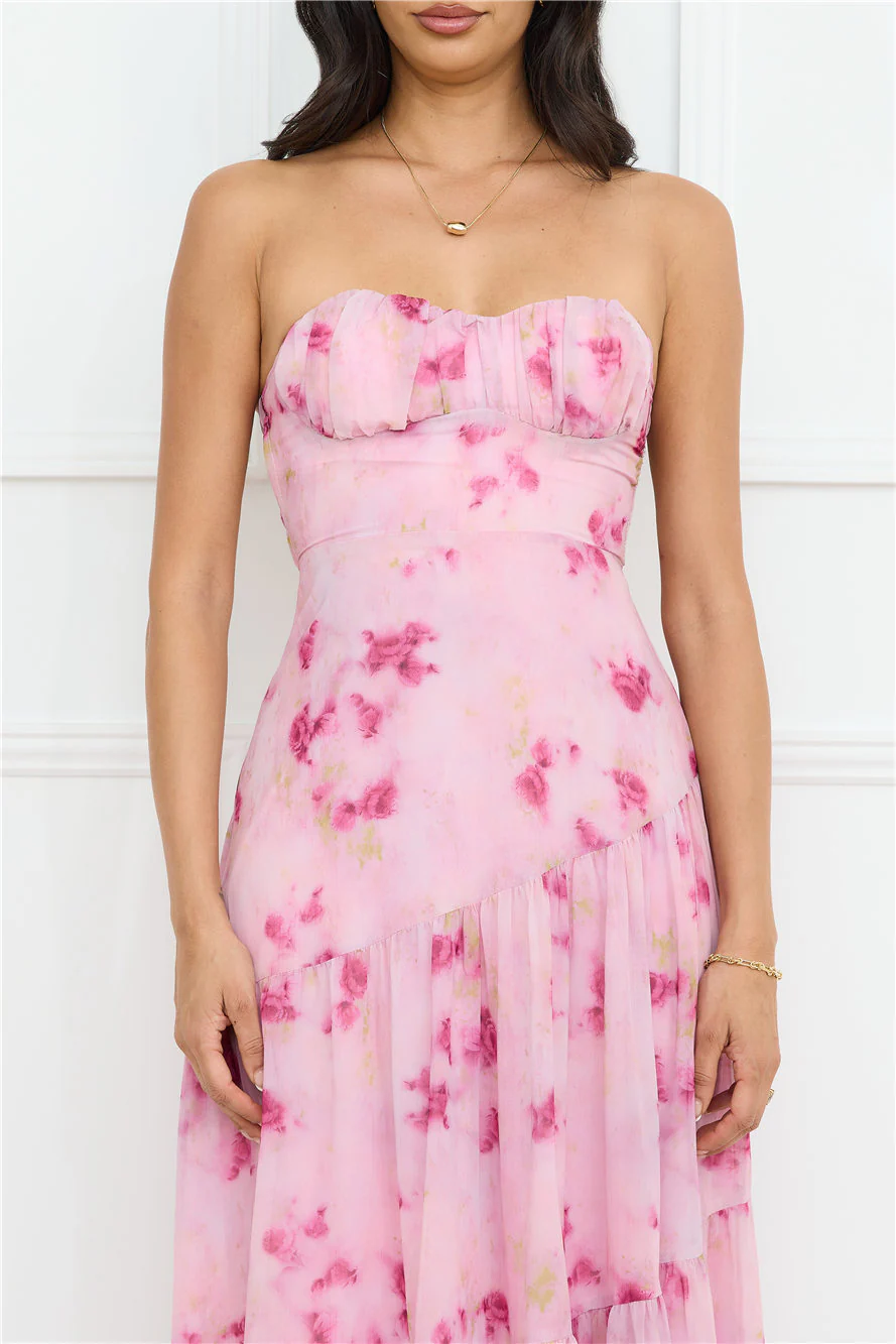 Lavender Mist Strapless Maxi Dress Pink