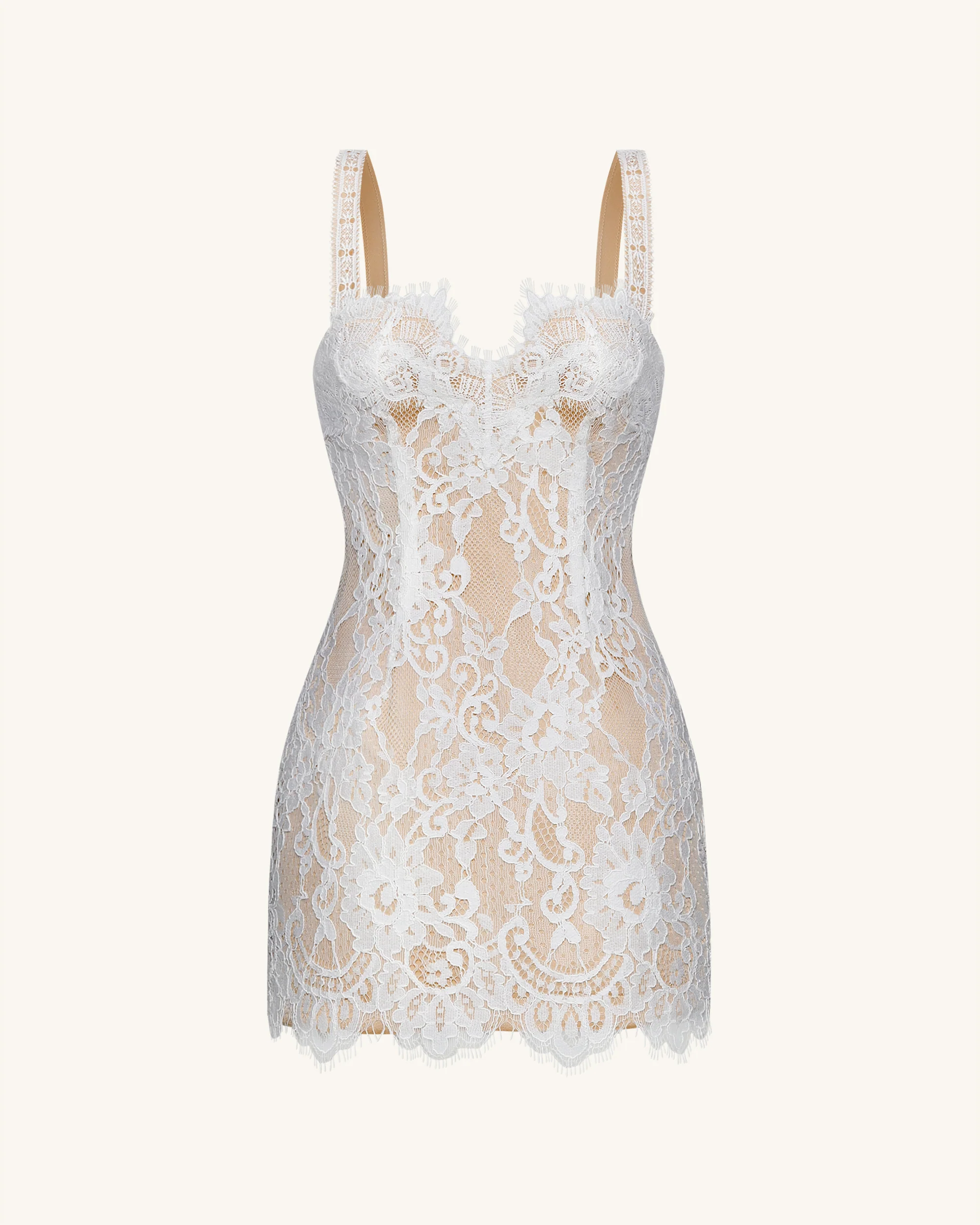 Eyelash Lace Bustier Bodycon Dress - White - FASHION NOB
