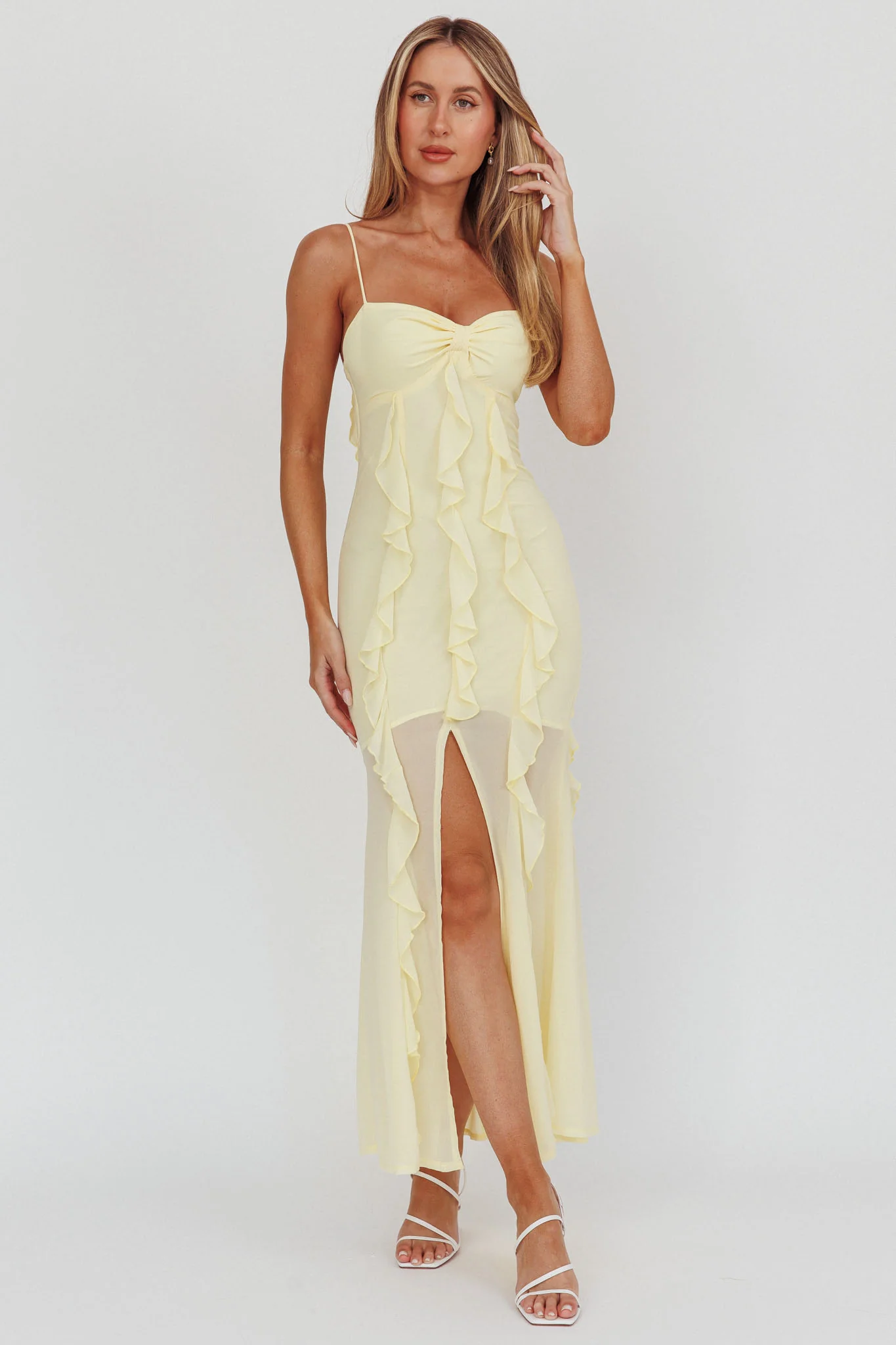 Frannie Vertical Ruffle Maxi Dress Lemon