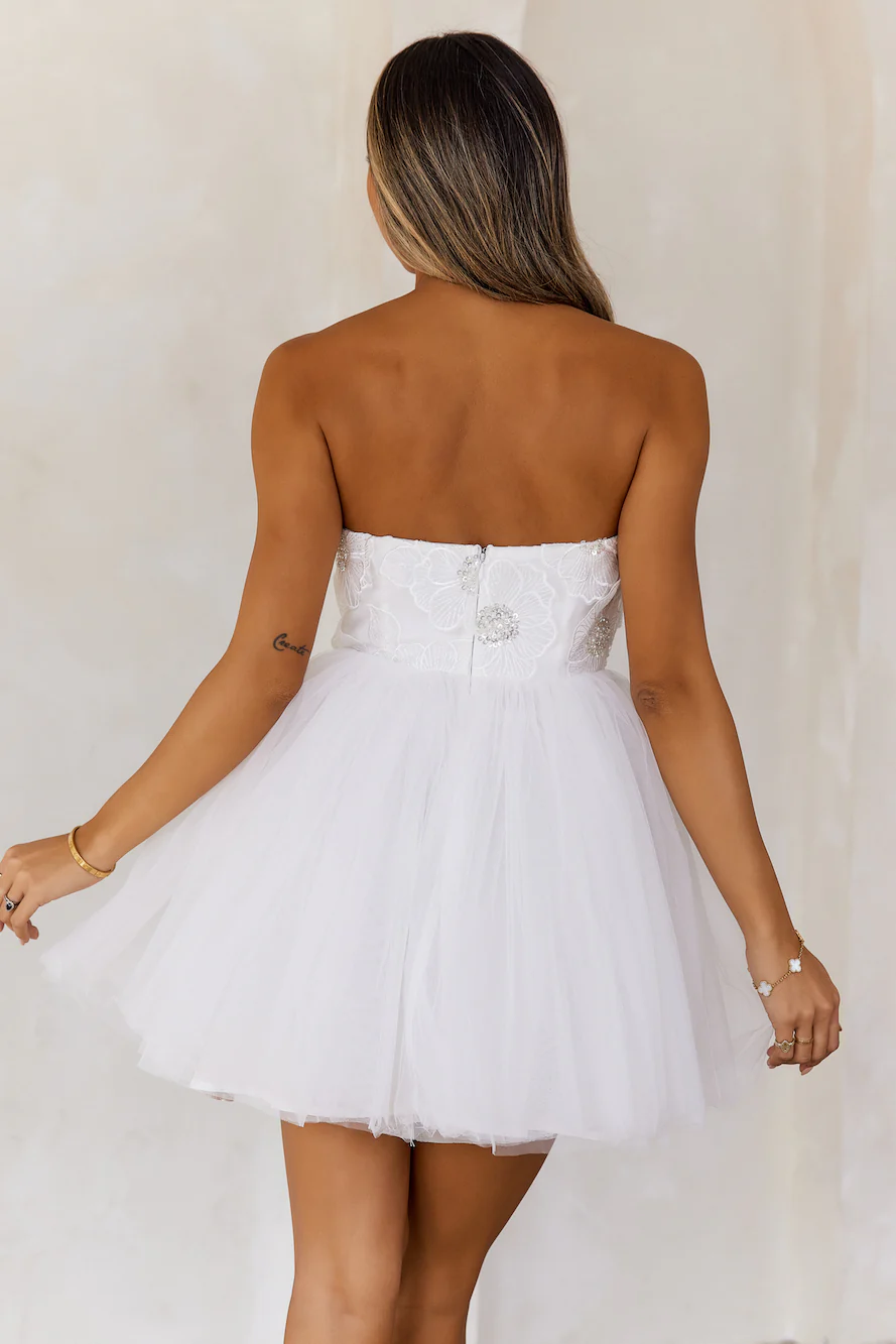 Princess Luxe Tulle Strapless Mini Dress White - luluinthesky