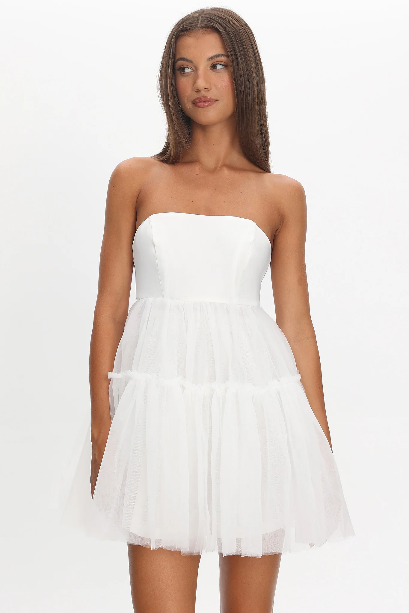 Dreamscape Strapless Tulle Mini Dress White