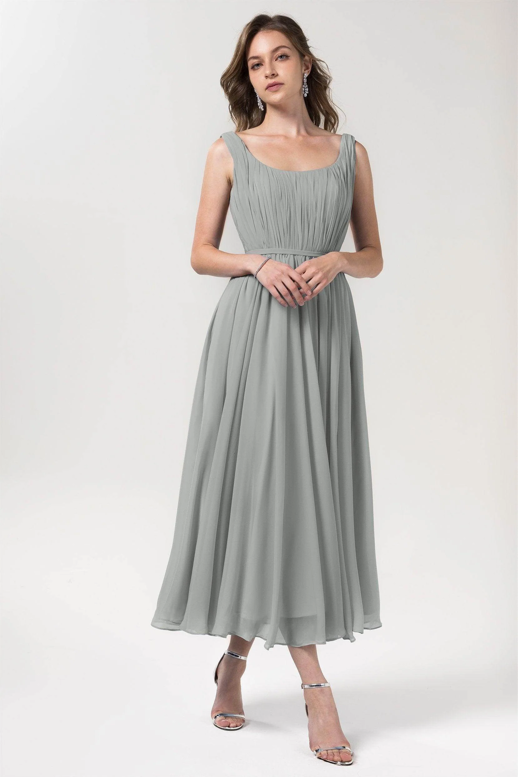 A-Line Tea Length Chiffon Bridesmaid Dress CB0555