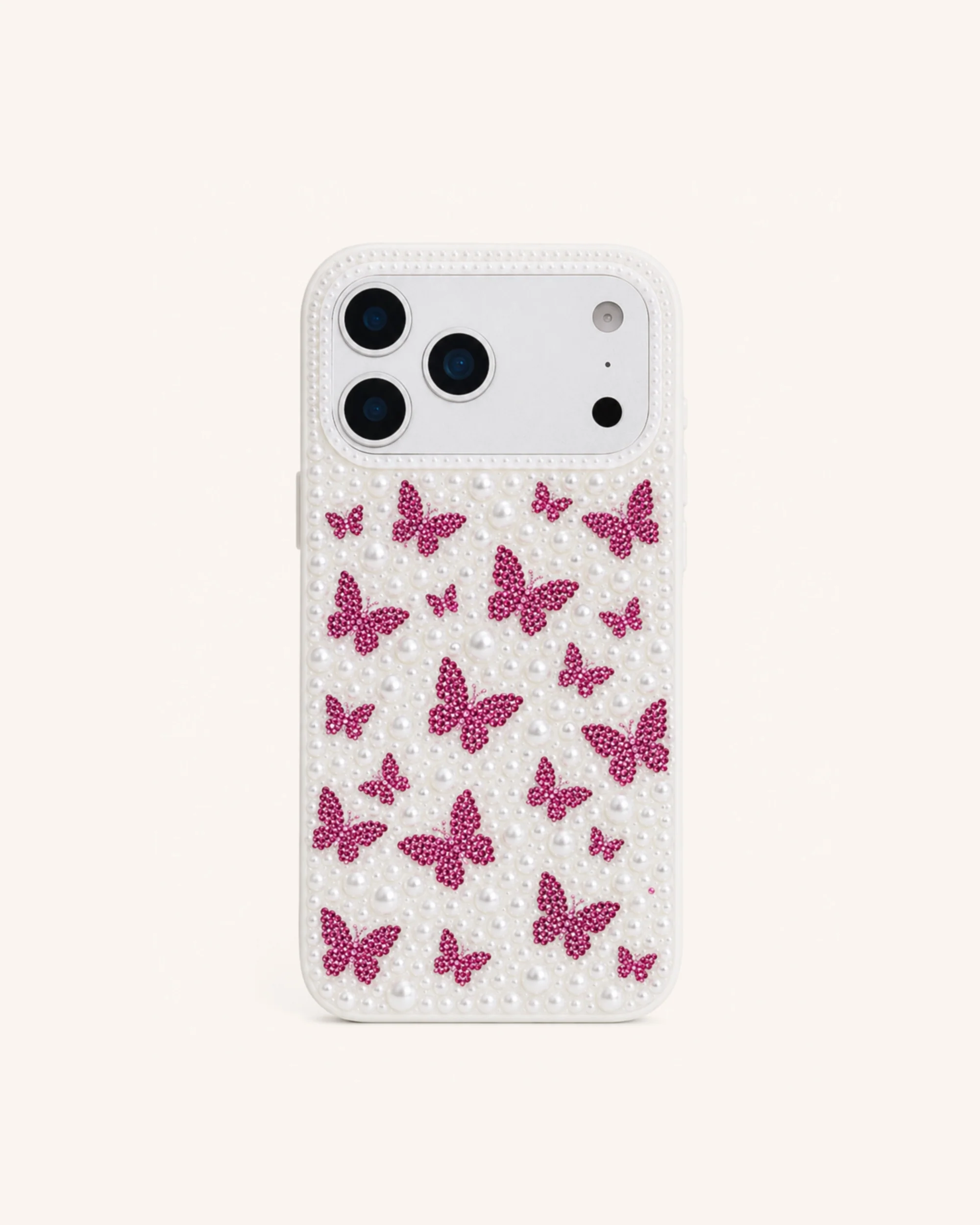 Butterfly Pearl Rhinestone Phone Case – White