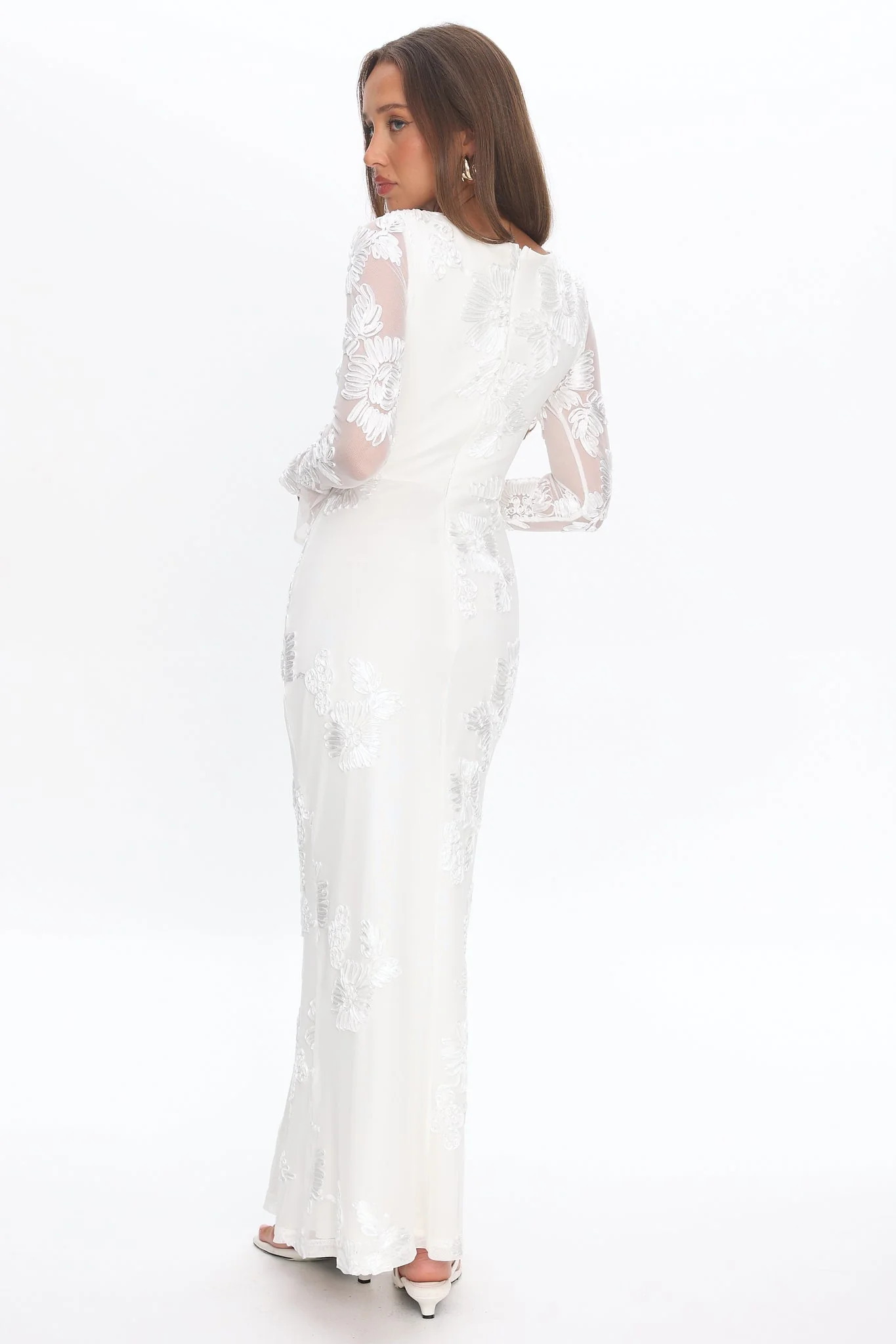Helsi Long Sleeve Embellished Maxi Dress White