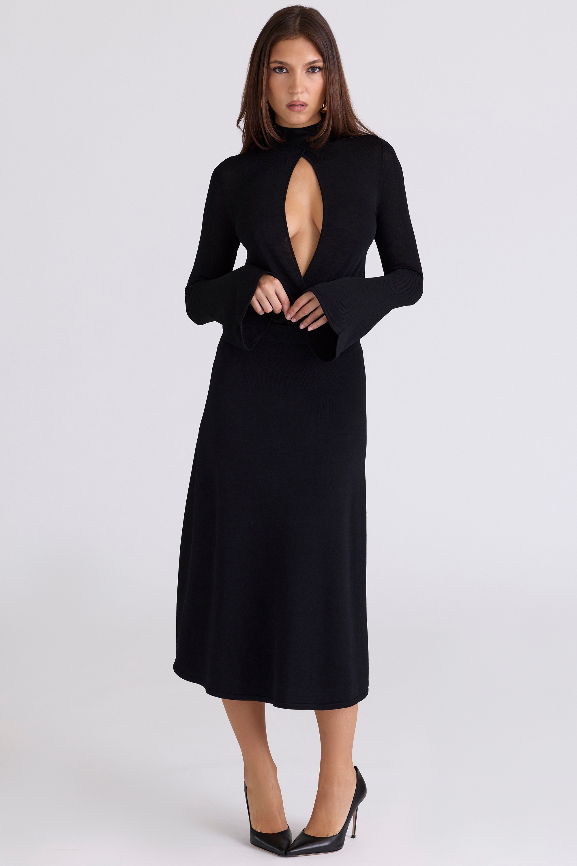 black a-line midi skirt