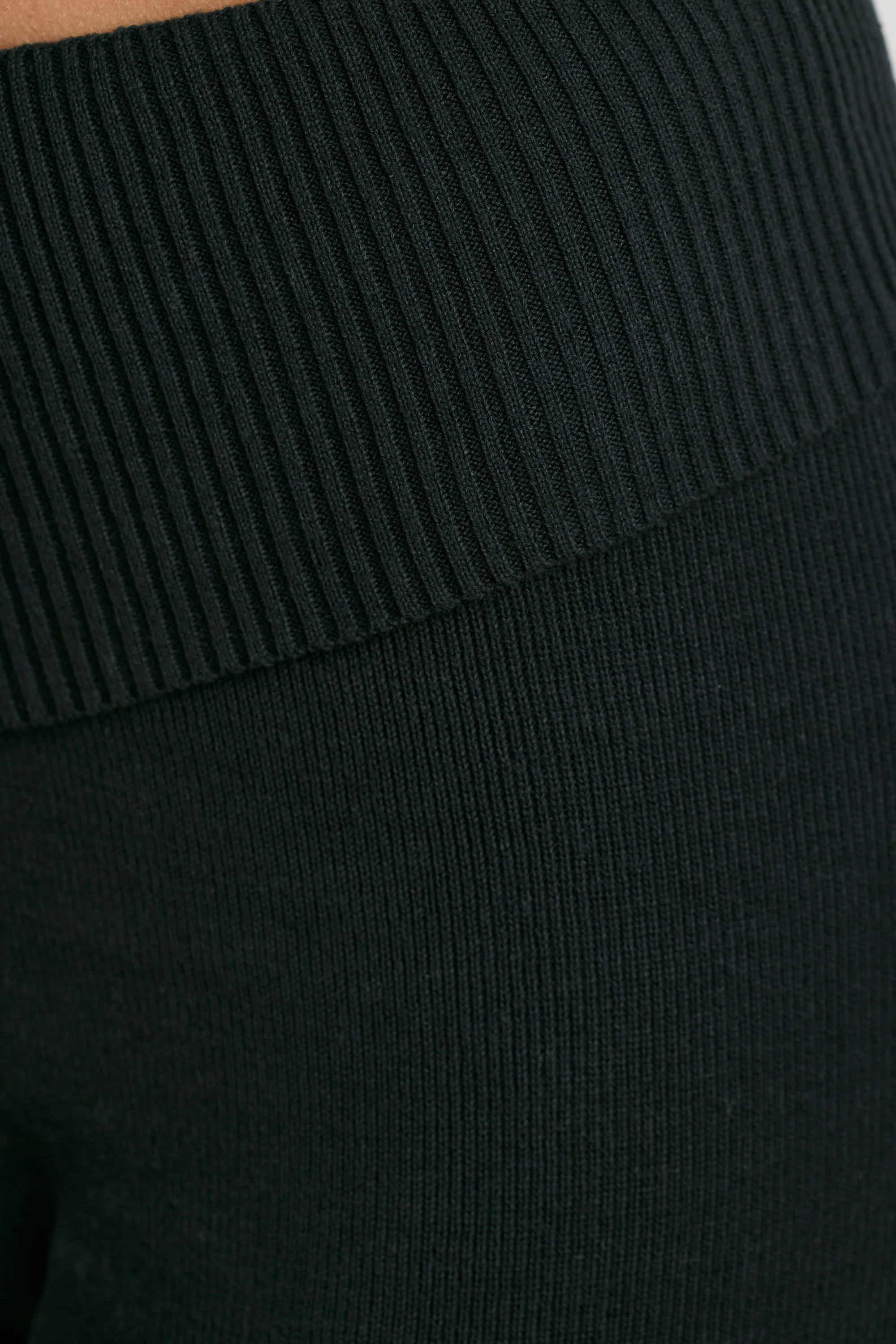 Chunky Knit Foldover Kick Flare Trousers in Black