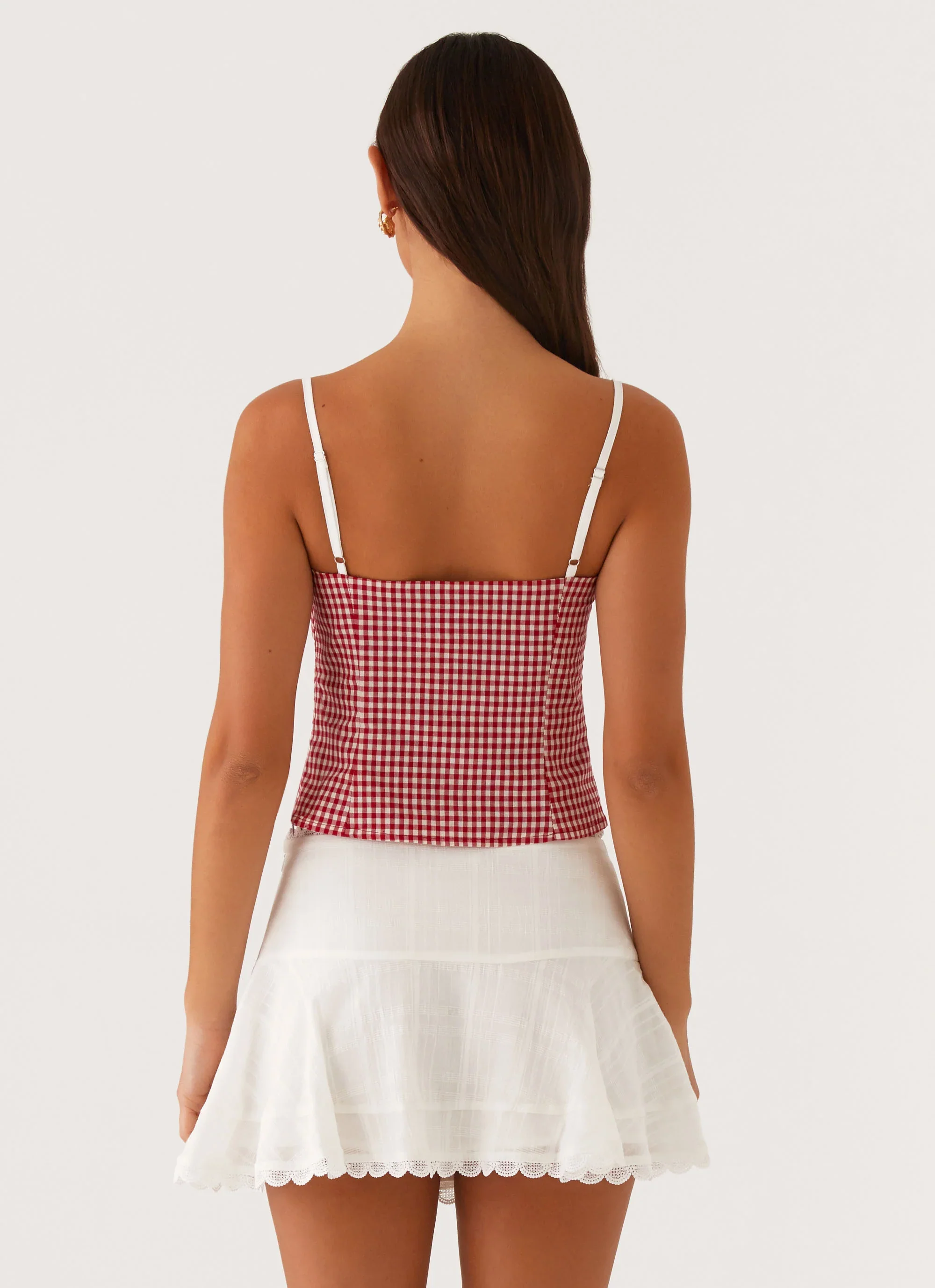 Palmer Ruffle Bustier Top Red Gingham - luluinthesky