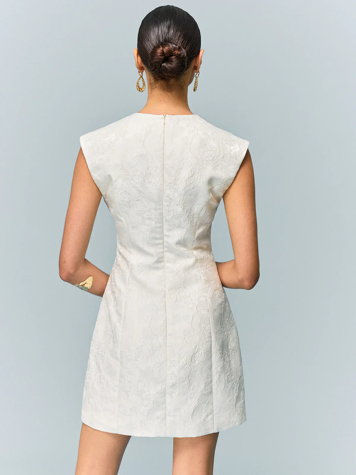 Pocketed Textured Mini Dress with Metal Button - luluinthesky