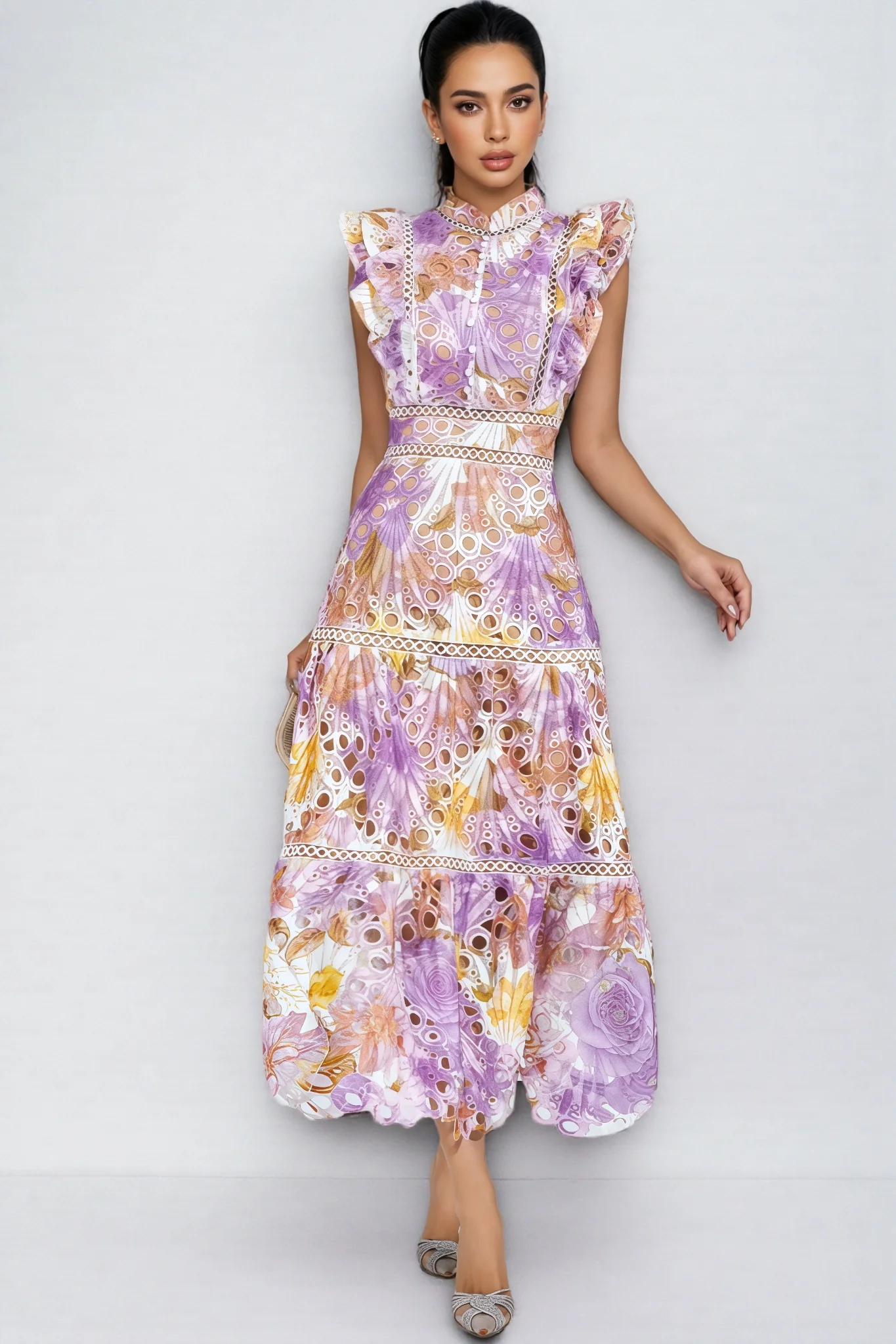 Calvin Purple Hollow Sleeveless Midi Dress