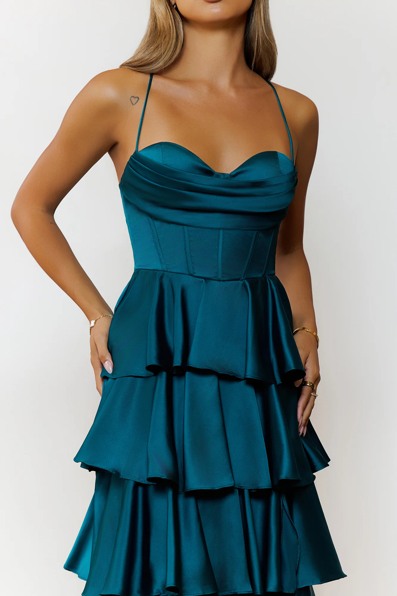 Lights Camera Party Satin Maxi Dress Emerald