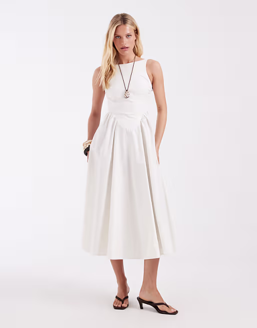 & Other Stories rich cotton volume waist hem midi dress in white