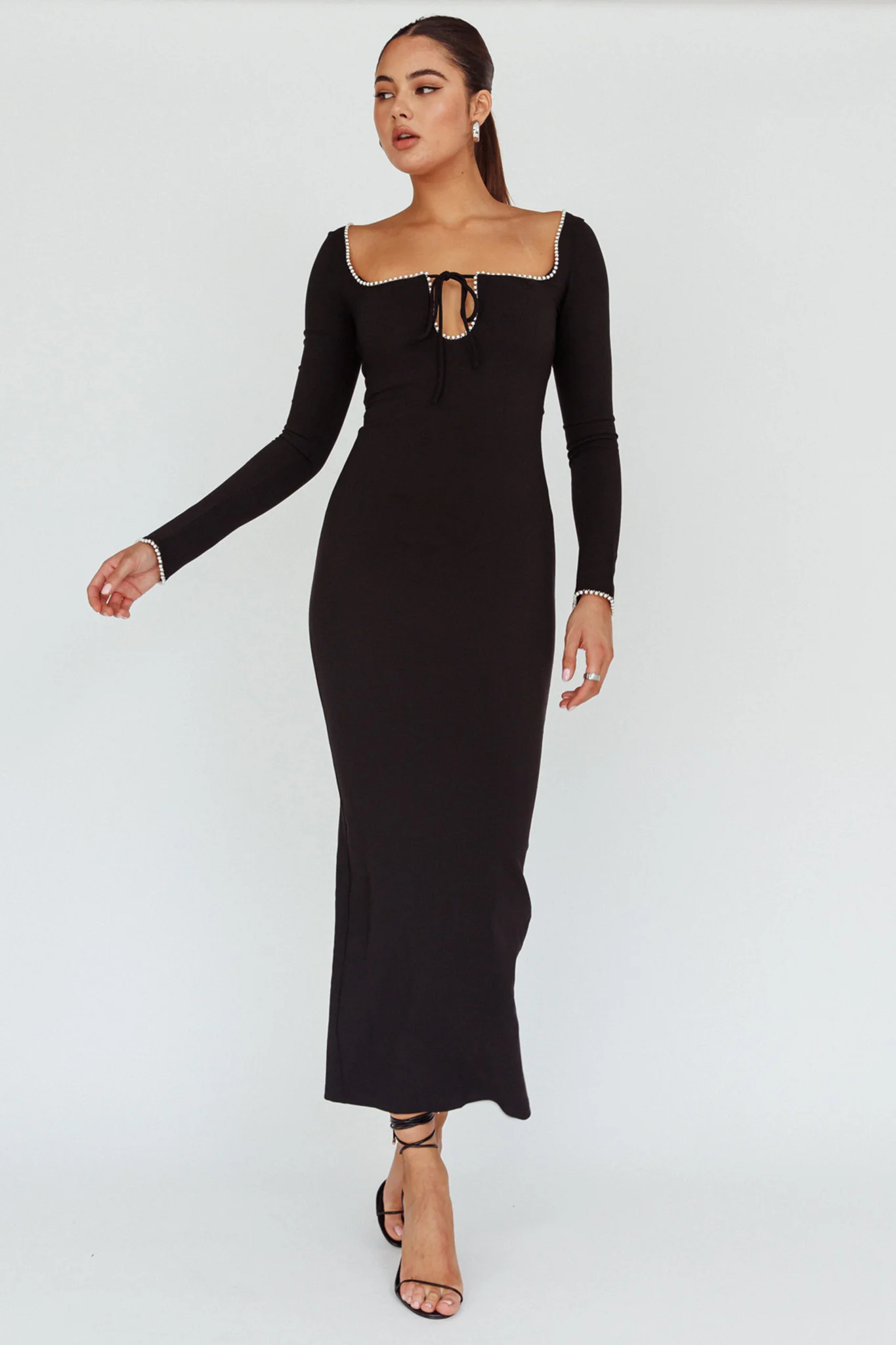 Samantha Pearl Detailing Midi Dress Black