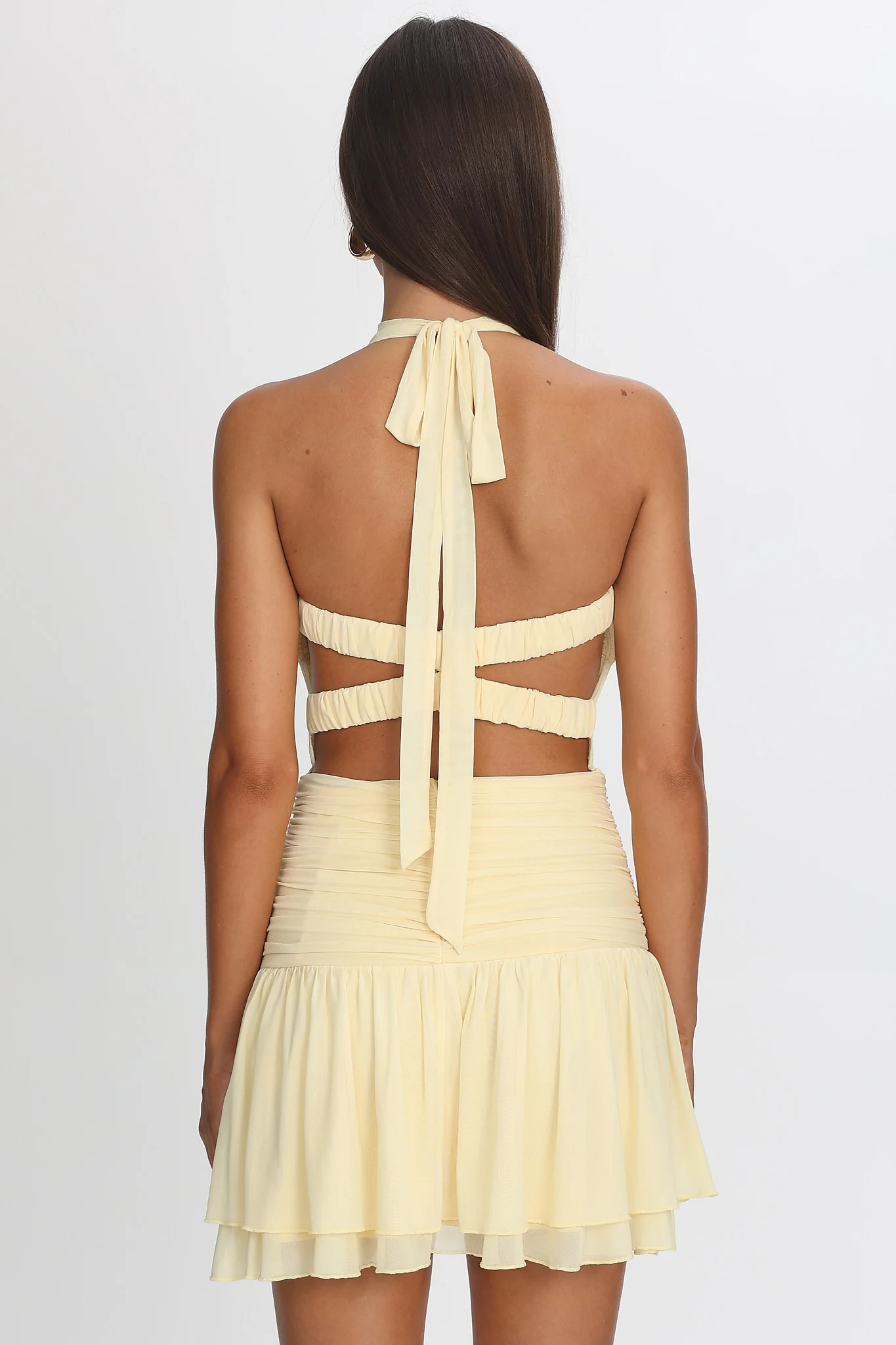 Savina Sheer Bodice Mini Dress Lemon - luluinthesky