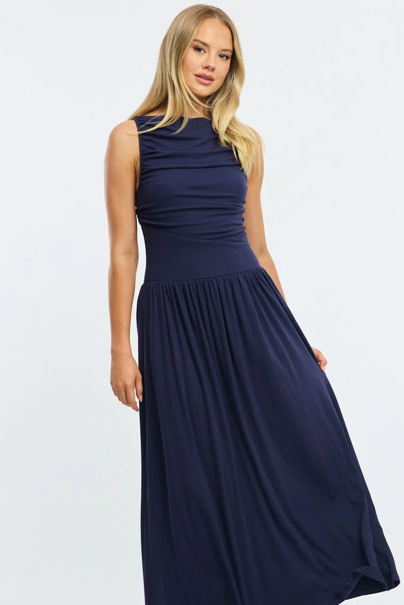 Blue Maxi Dress Boat Neck
