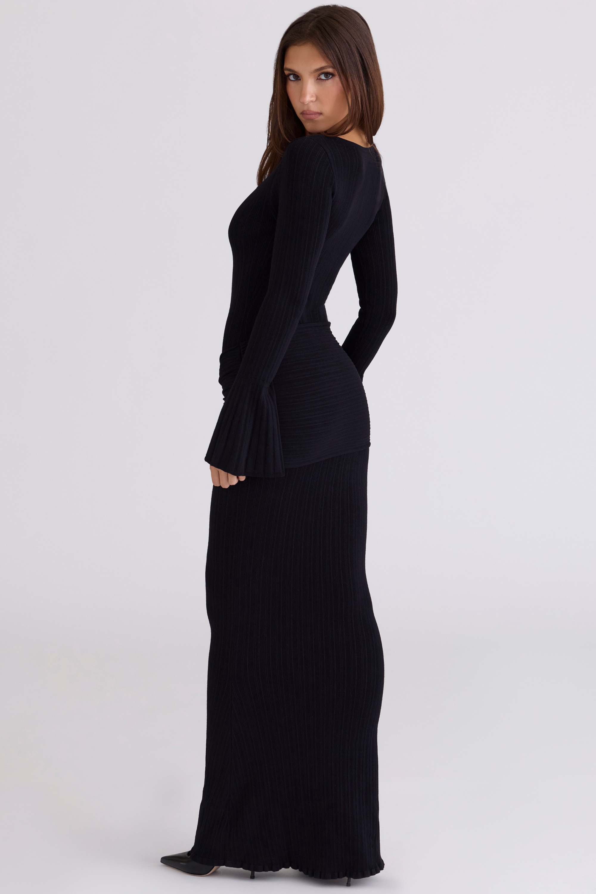 Black Flute Sleeve Maxi Dress