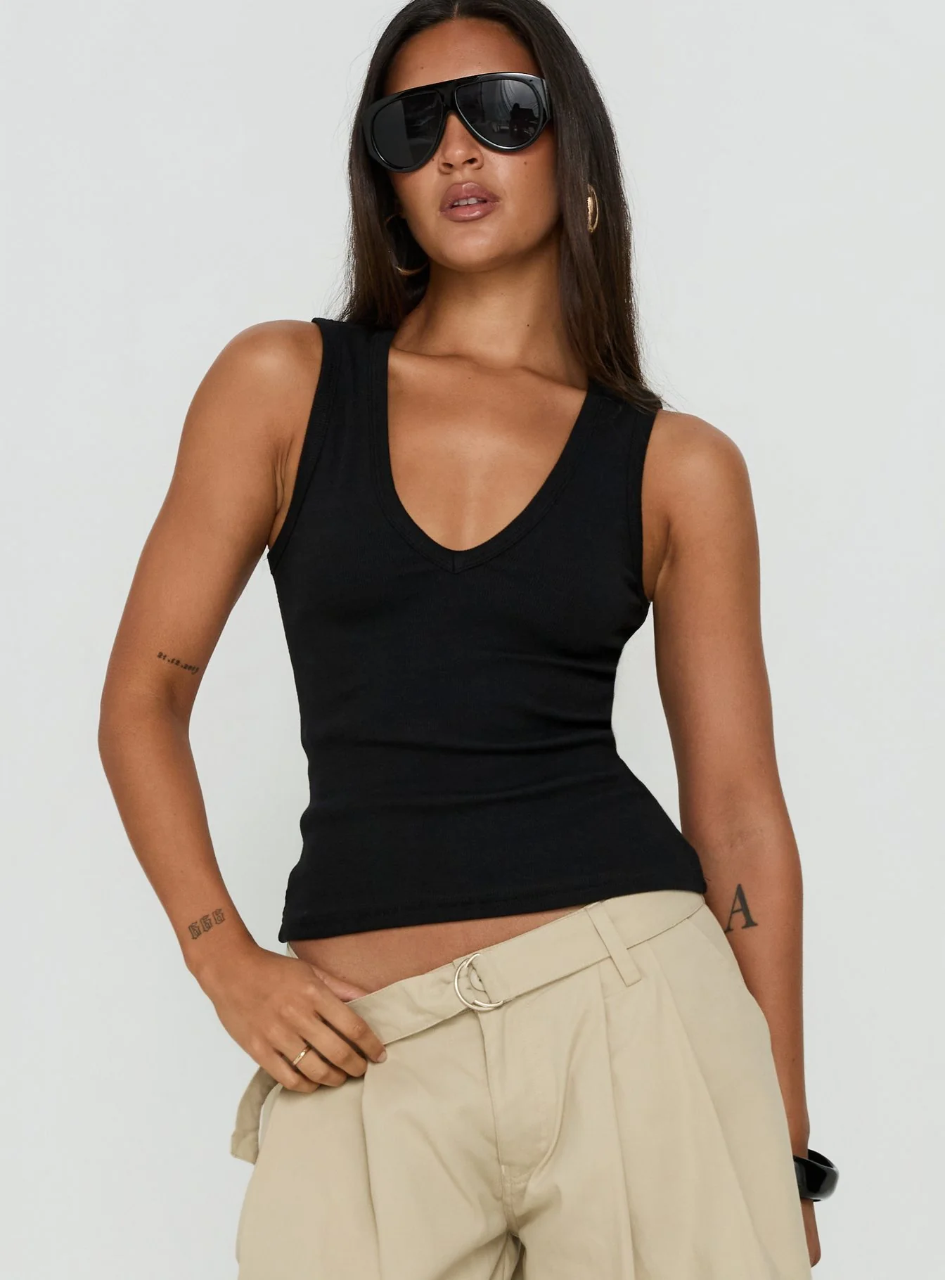 Baseline V Neck Rib Tank Top Black
