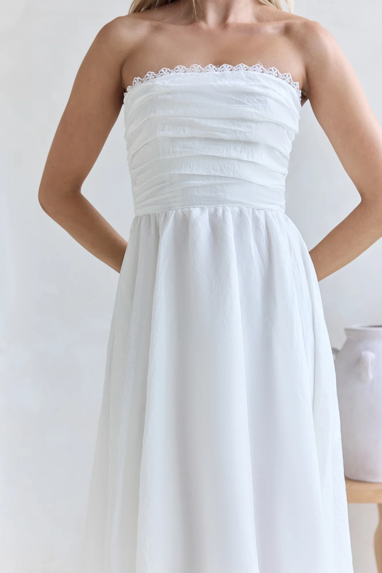 Lucia Strapless Midi Dress White - luluinthesky