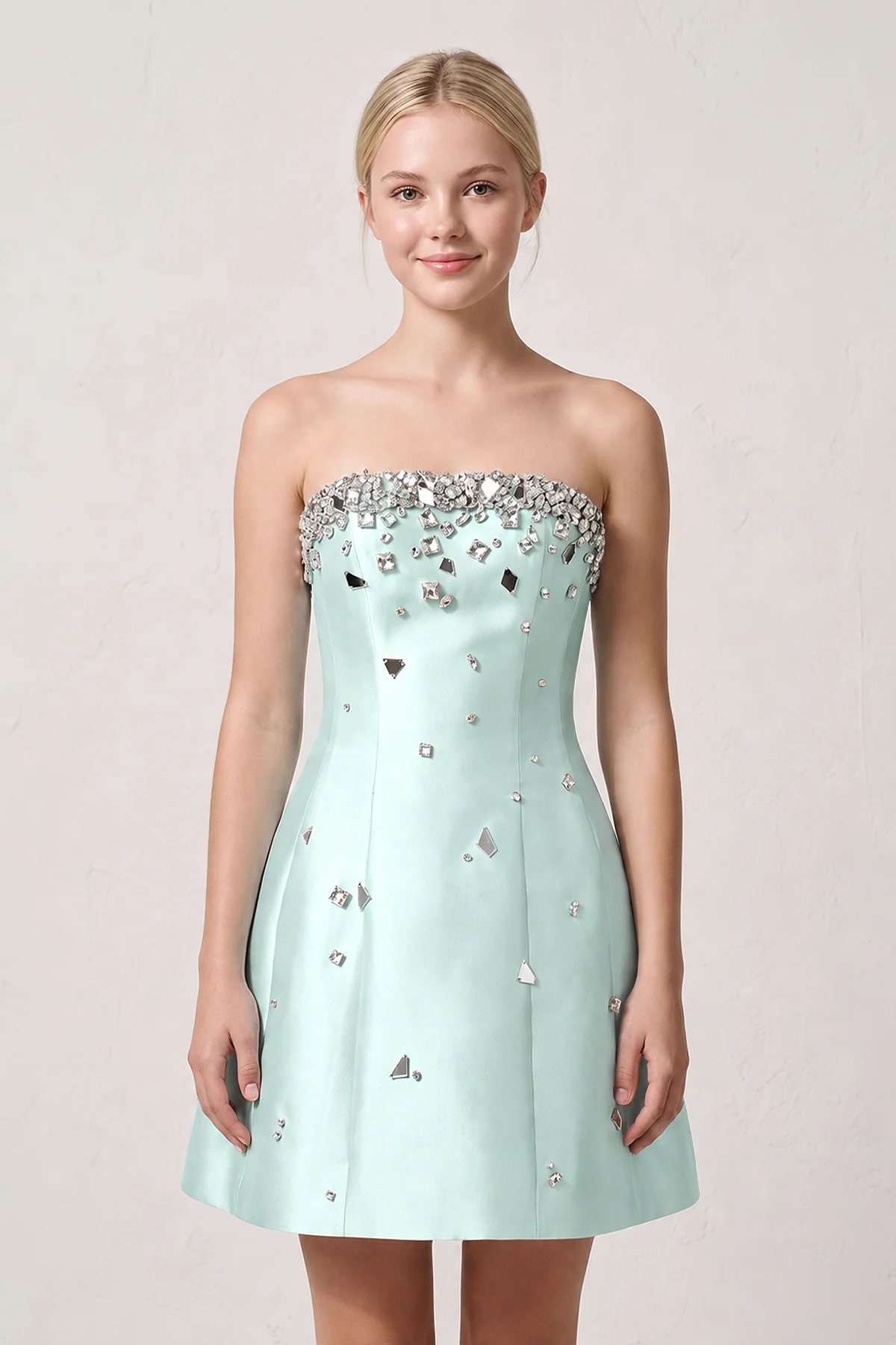 Candy Pink Rhinestones Satin Strapless A-Line Homecoming Dress