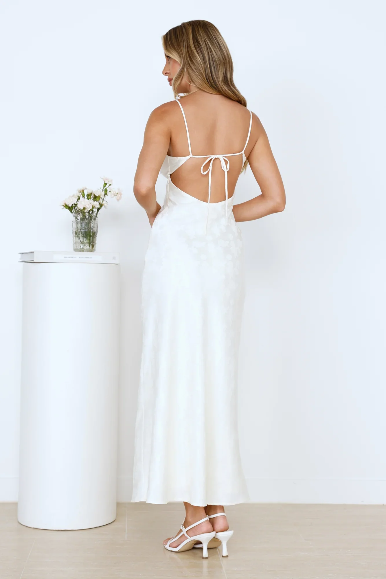 Floral Kiss Satin Maxi Dress Beige - luluinthesky