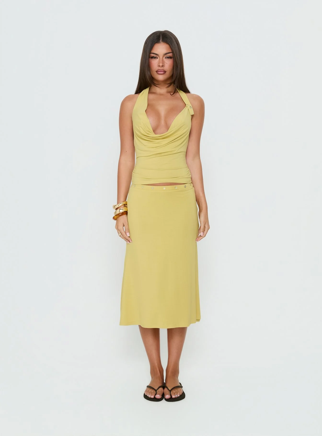 Esperia Halter Cowl Neck Top Green