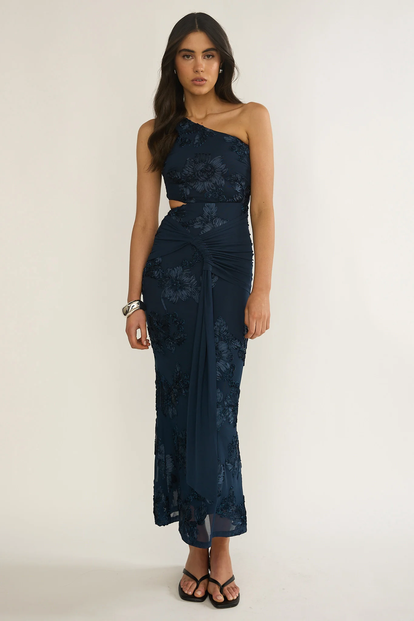 Luli One-Shoulder Cut-Out Maxi Dress Textured Navy