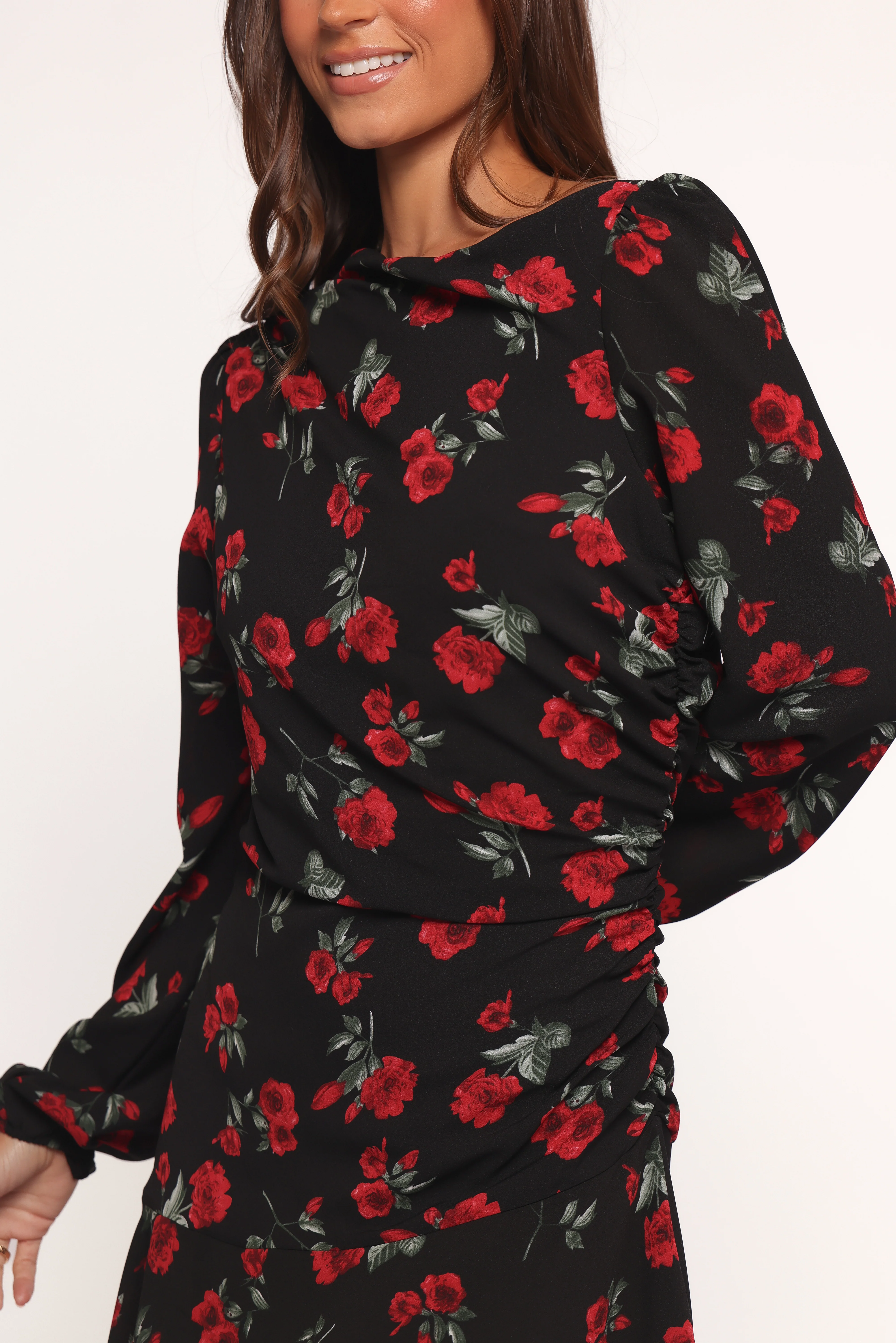 Mariska Long Sleeve Mini Dress - Rose Print