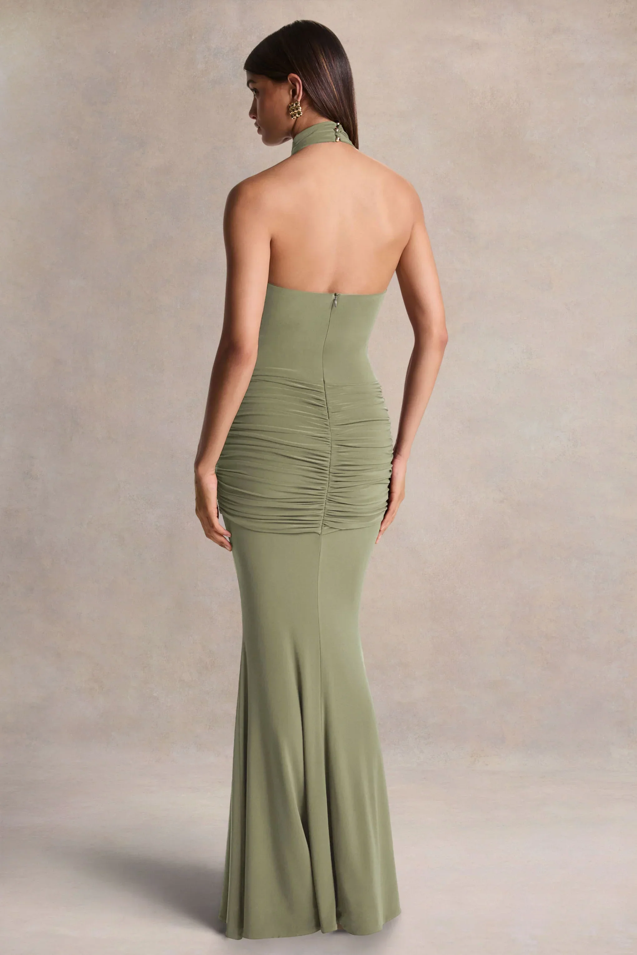 Hyla | Green High-Neck Maxi Dress With Sash-Detail