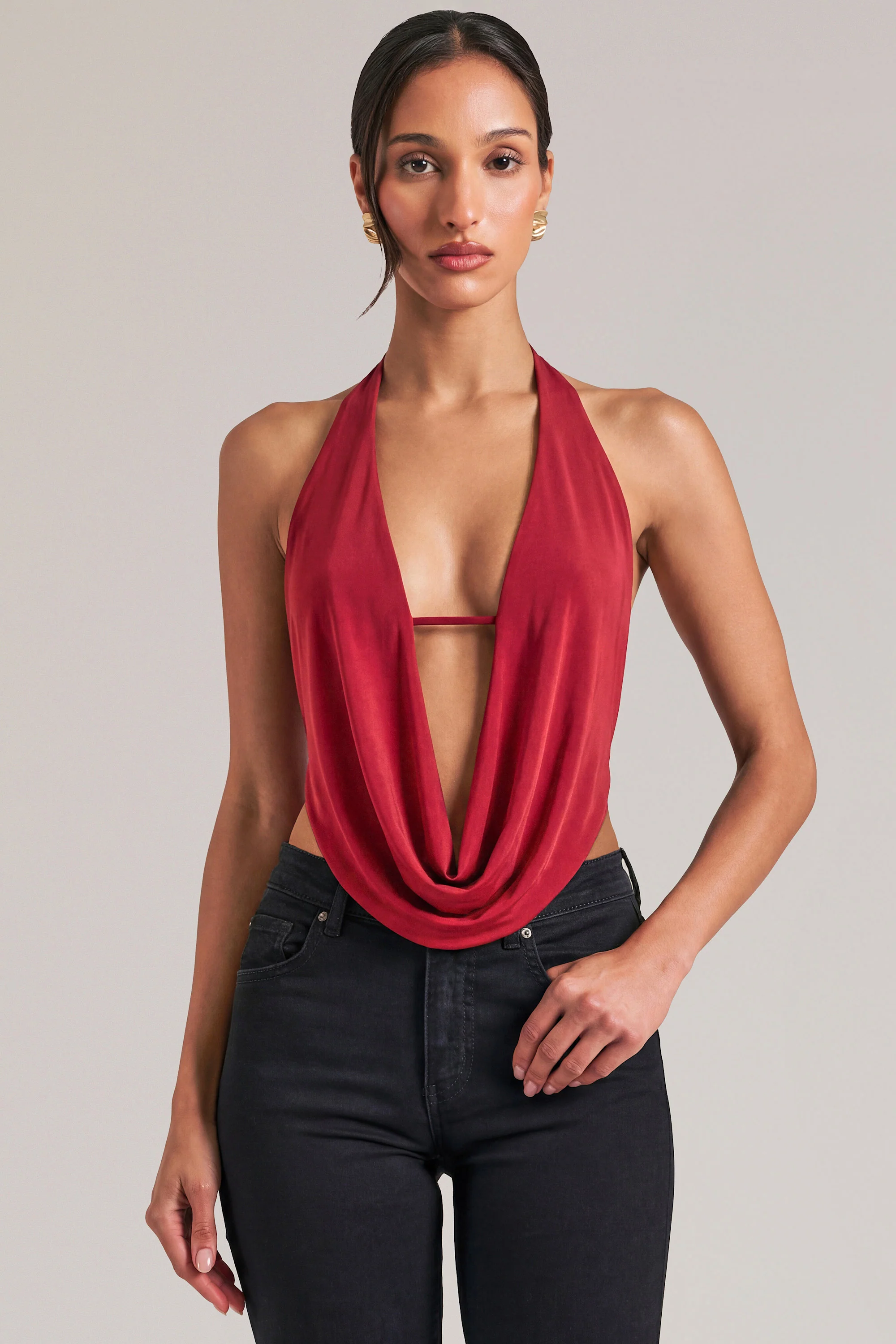 Draped Cowl Top in Cherry Red