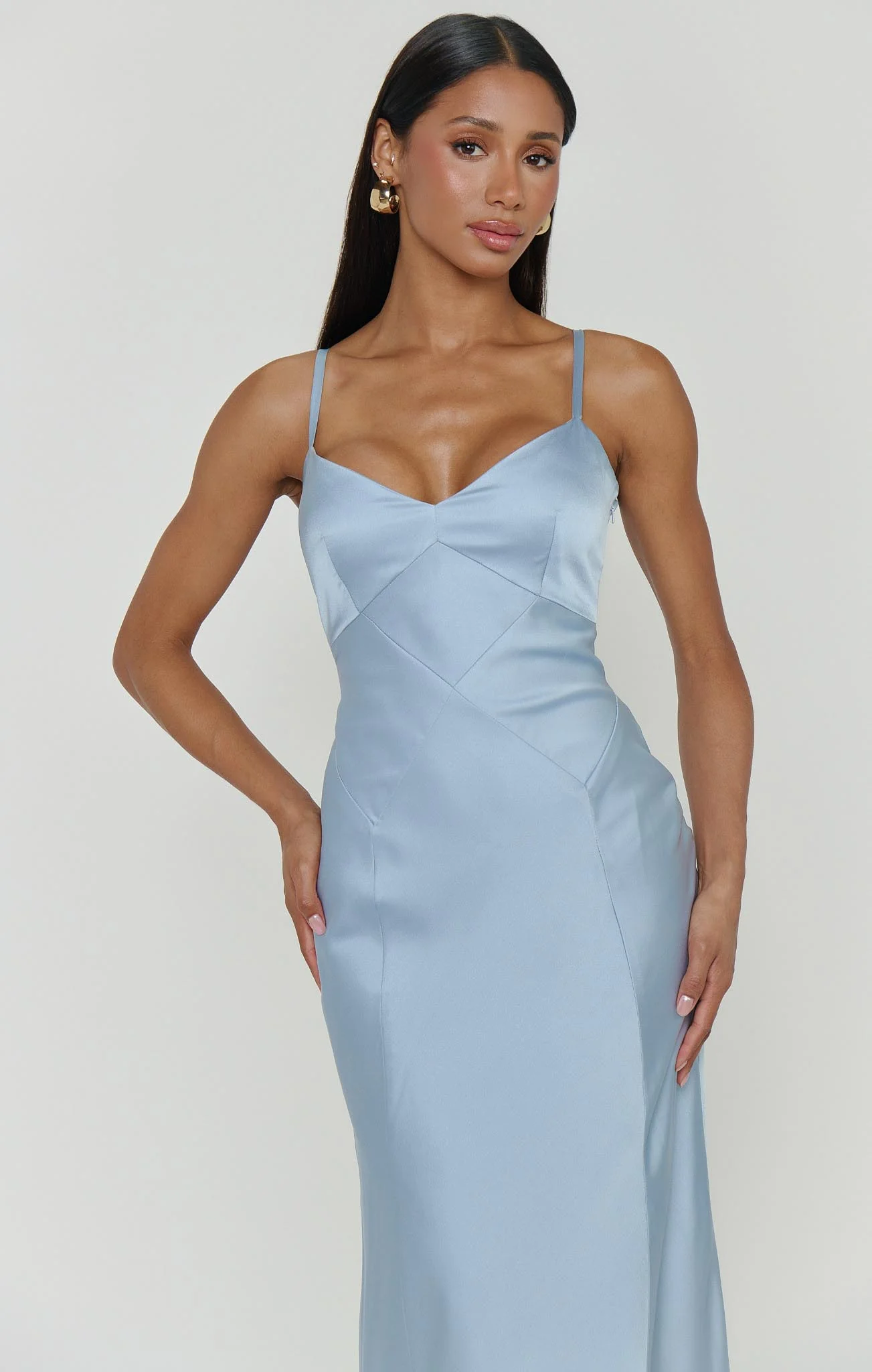 Logan Dress ~ Steel Blue Luxe Satin