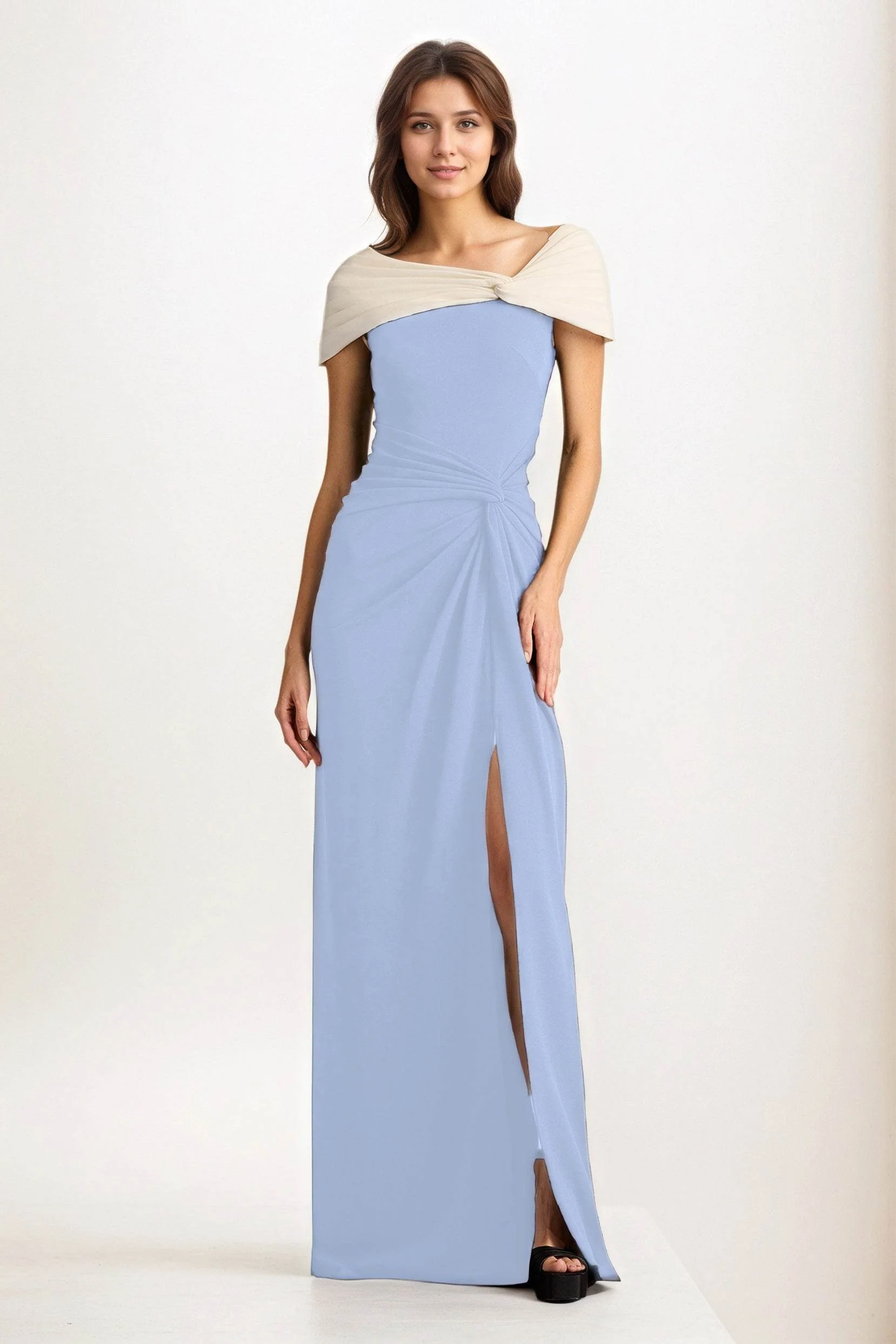 Sheath-Column Maxi Chiffon Wedding Guest Dress CG0279