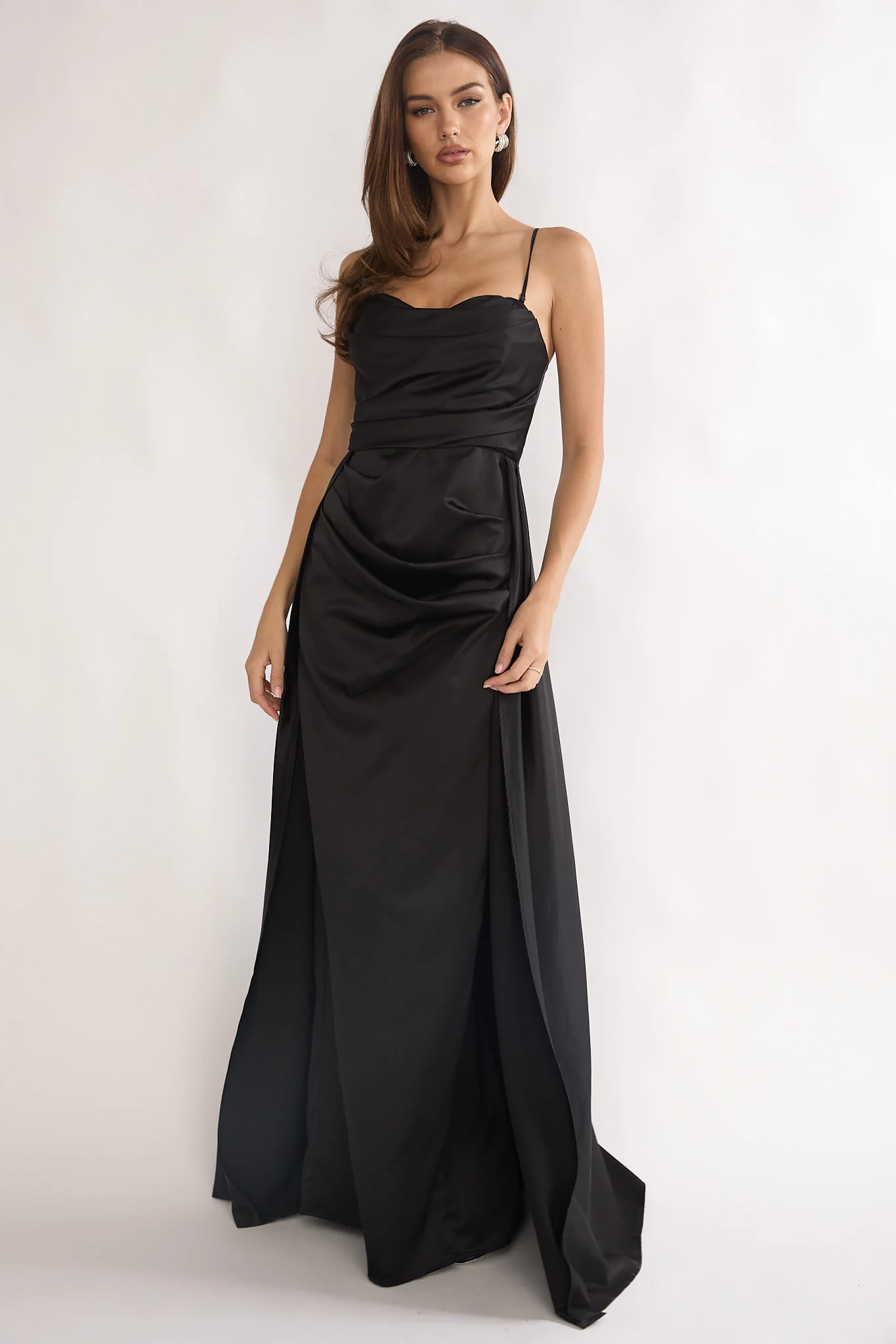 Asterelle Pleated Gathering Maxi Dress Black