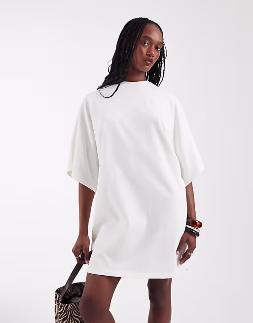 Tall batwing T-shirt mini dress in stone