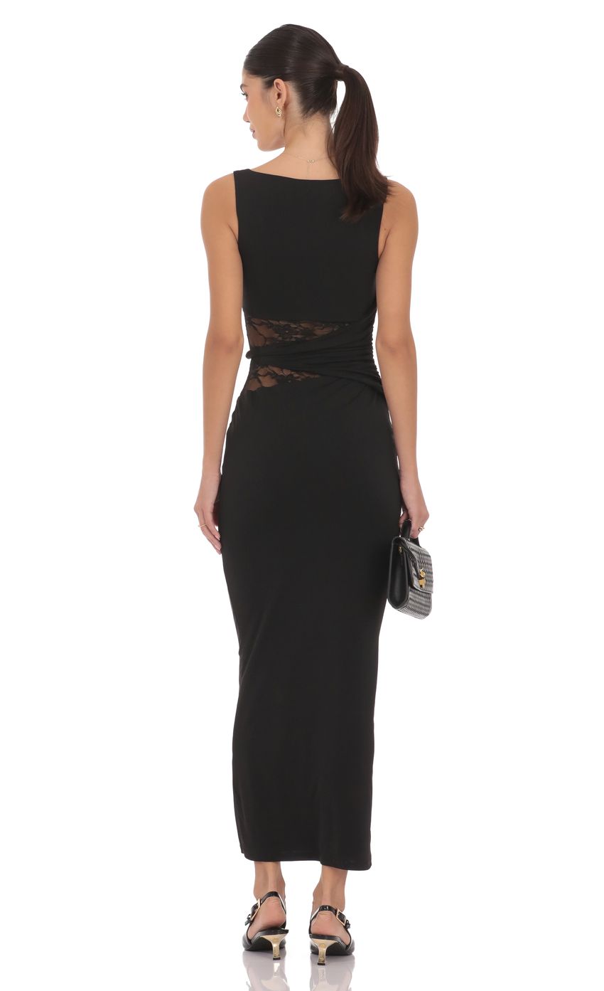 Lace Cutout Maxi Dress in Black