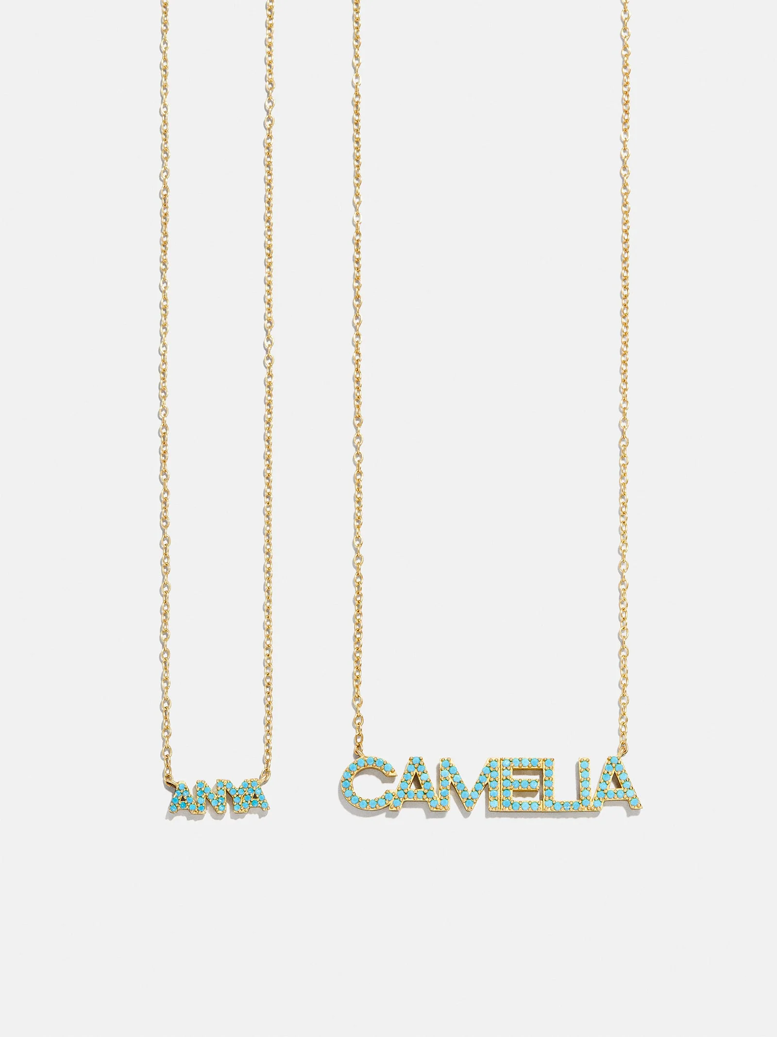 14K Gold Semi-Precious Custom Nameplate Necklace - Turquoise
