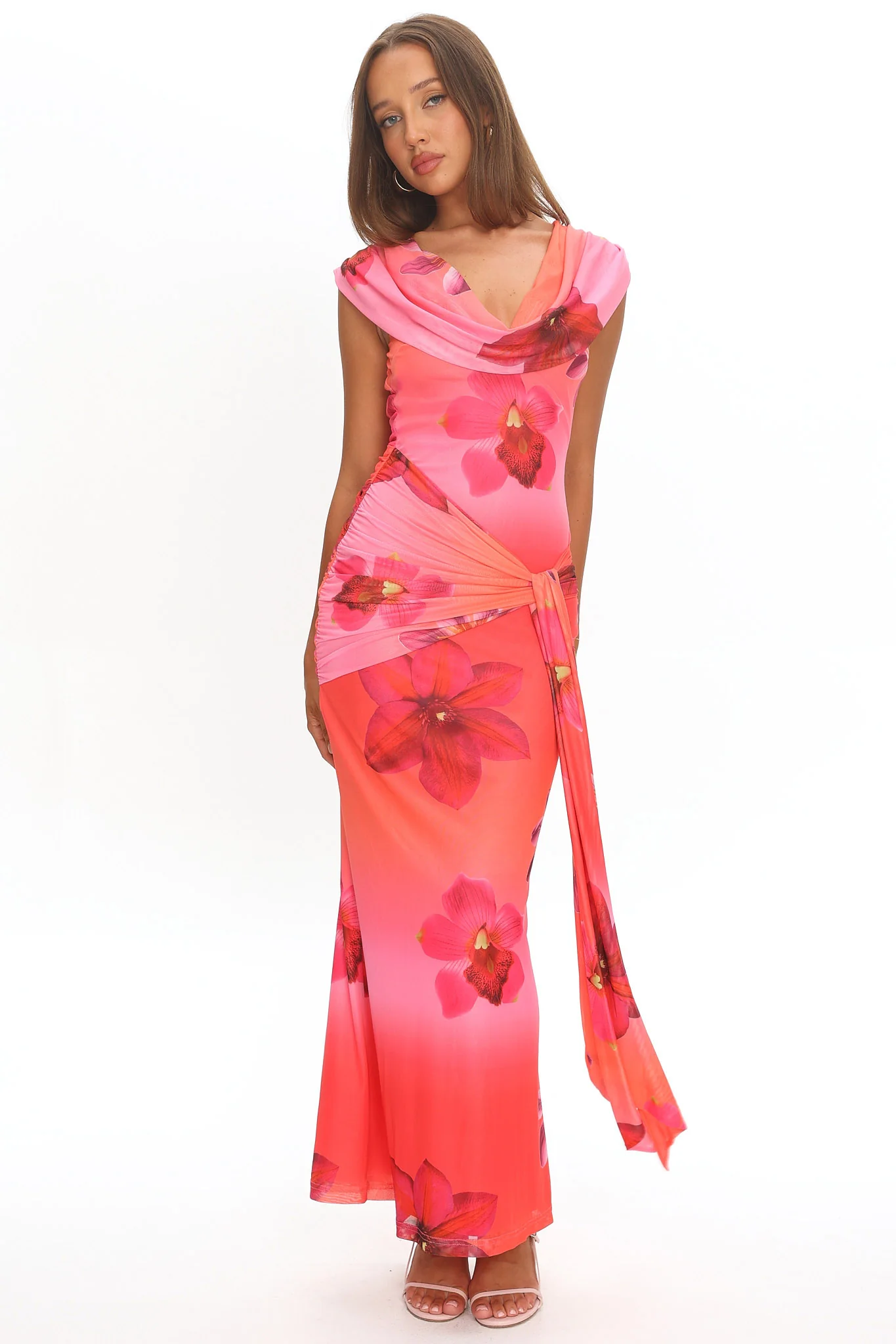 Virgo Season Draped Shoulder Maxi Dress Orchid Pink