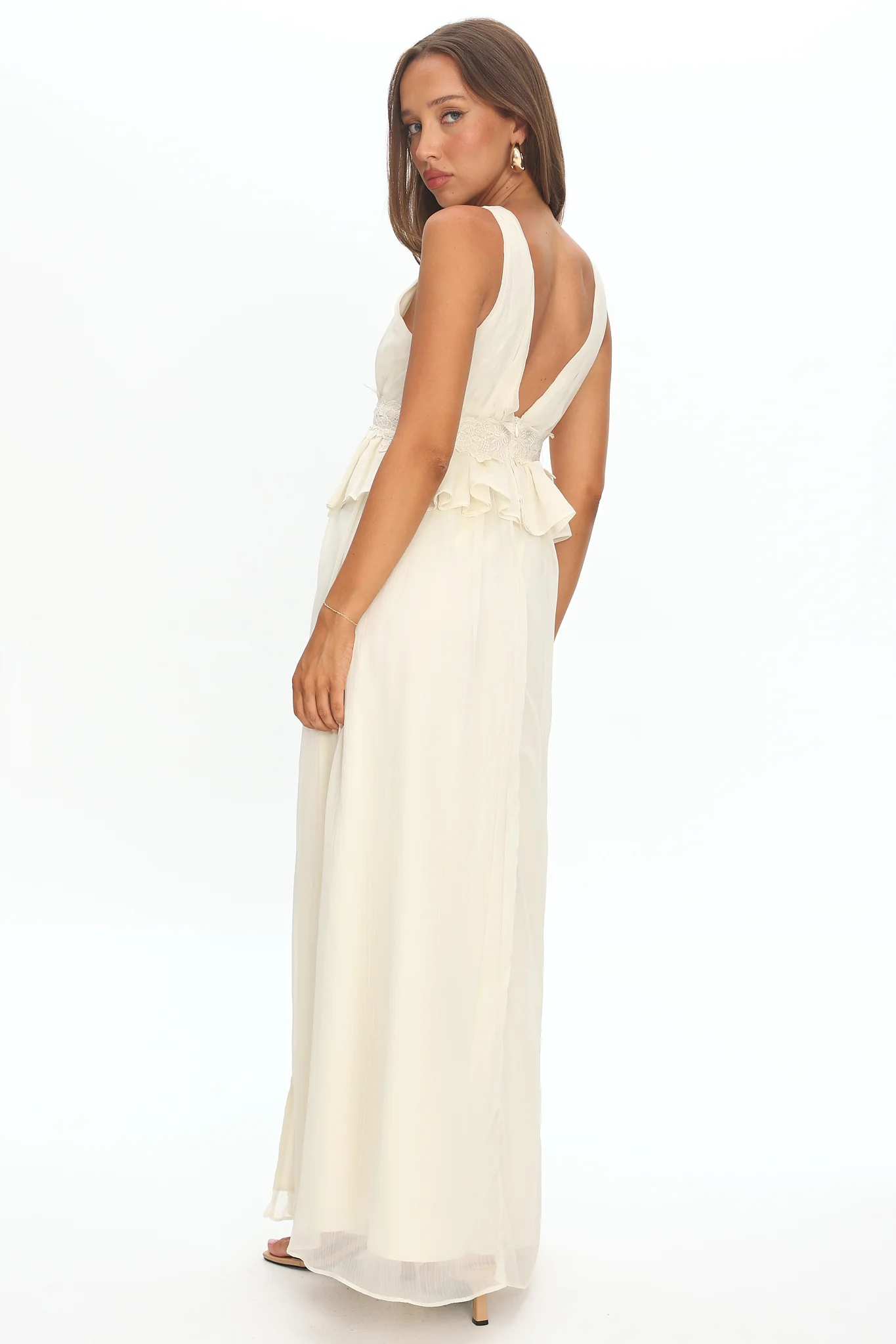 Lusia Peplum Applique Waist Maxi Dress White