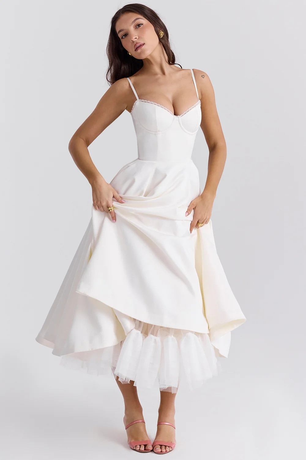 white tulle midi dress